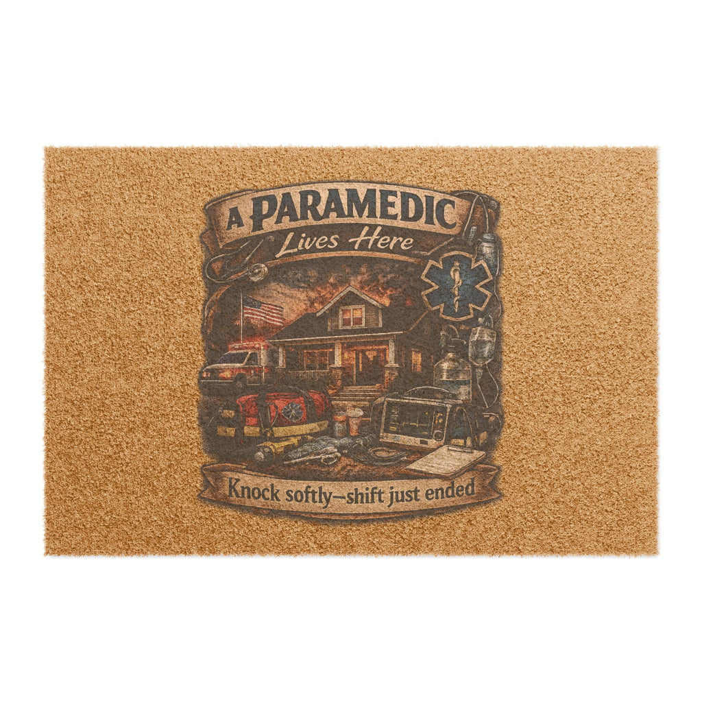 Paramedic Doormat – "A Paramedic Lives Here" Welcome Mat (Knock Softly, Shift Just Ended)