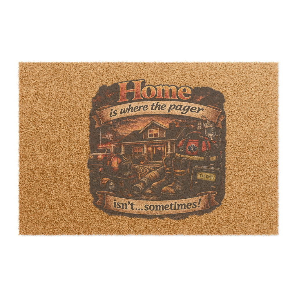 Doormat — "Home is Where the Pager Isn't... Sometimes!" Firefighter Welcome Mat