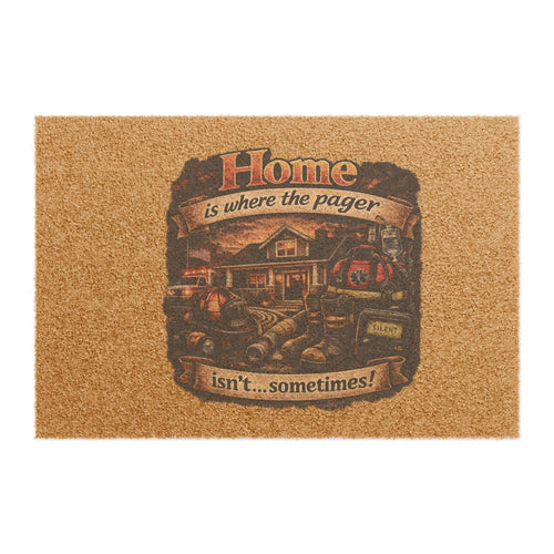 Doormat — "Home is Where the Pager Isn't... Sometimes!" Firefighter Welcome Mat
