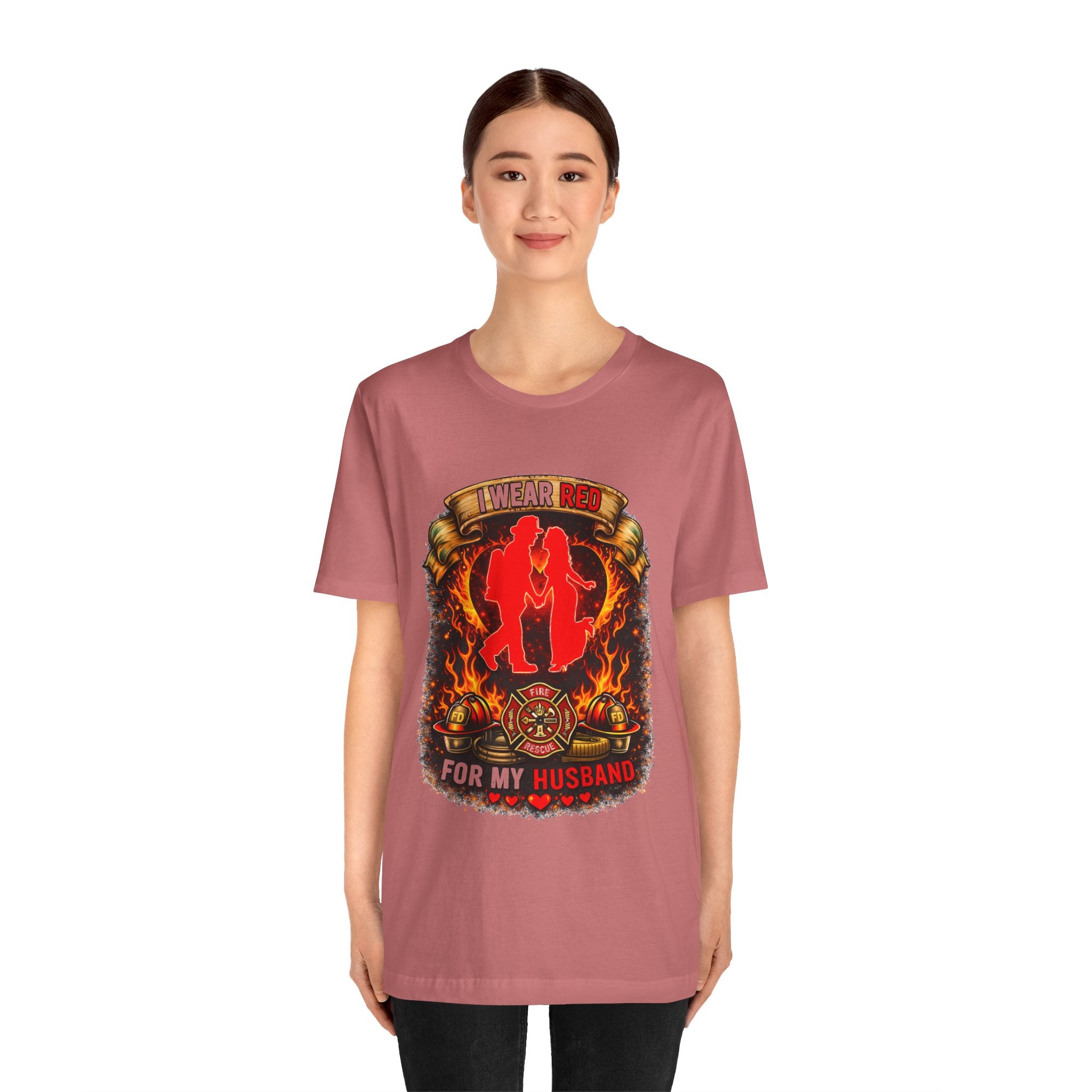 T-Shirt - I Wear Red For My Husband Firefighter Tribute Graphic Tee