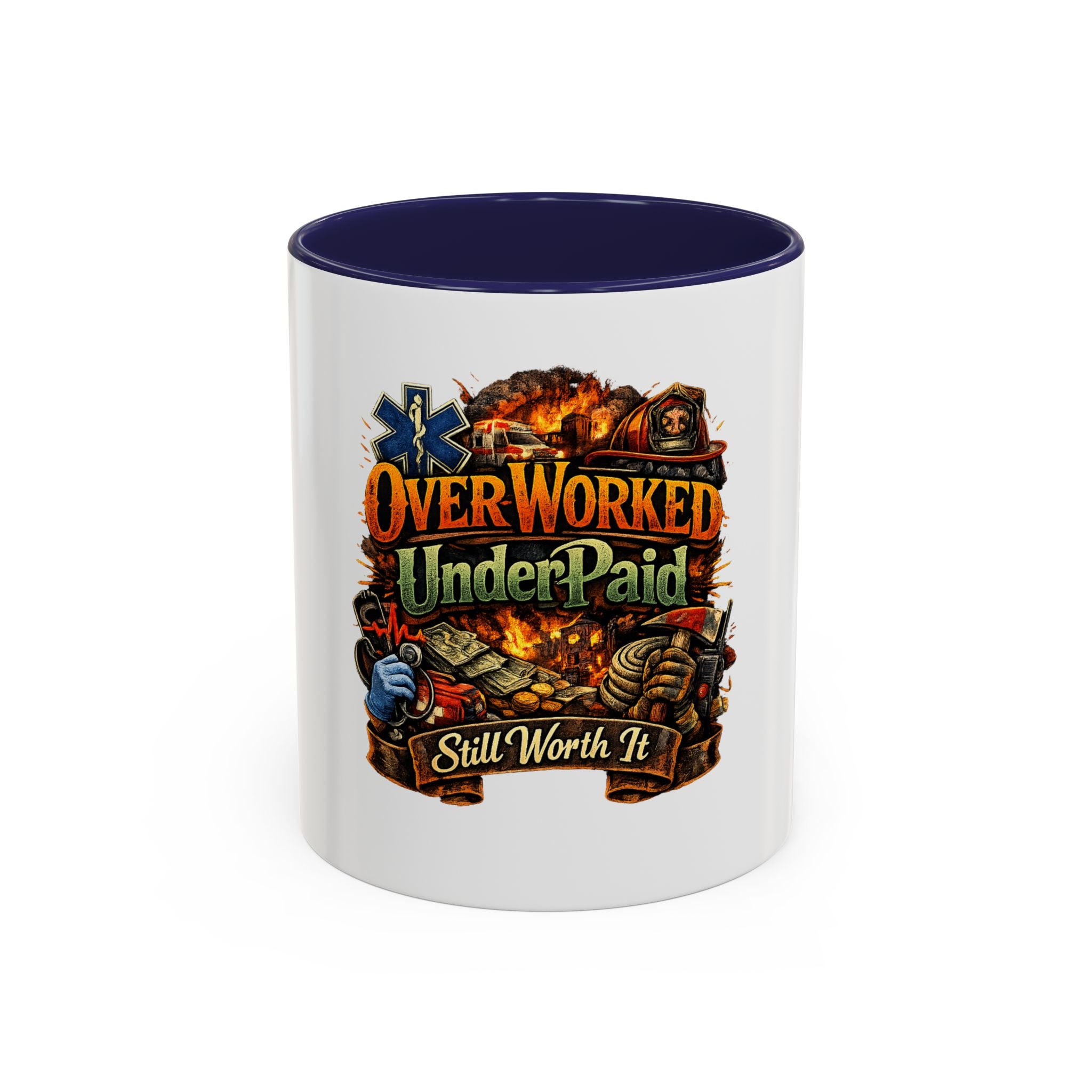 Overworked Underpaid Coffee Mug – "Still Worth It" Rustic Gift for Workers