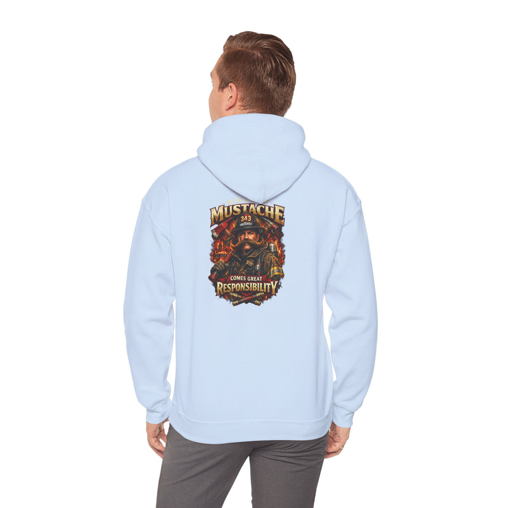 Hoodie - 'Mustache and Responsibility' Vintage Biker Fire Graphic Hooded Sweatshirt