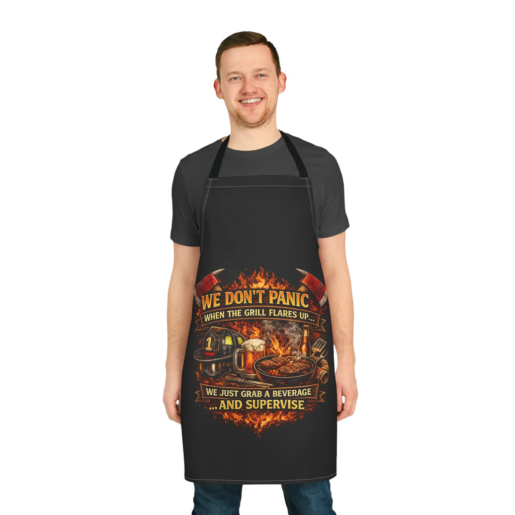 Grill Apron — "We Don't Panic When the Grill Flares Up" BBQ Chef Apron