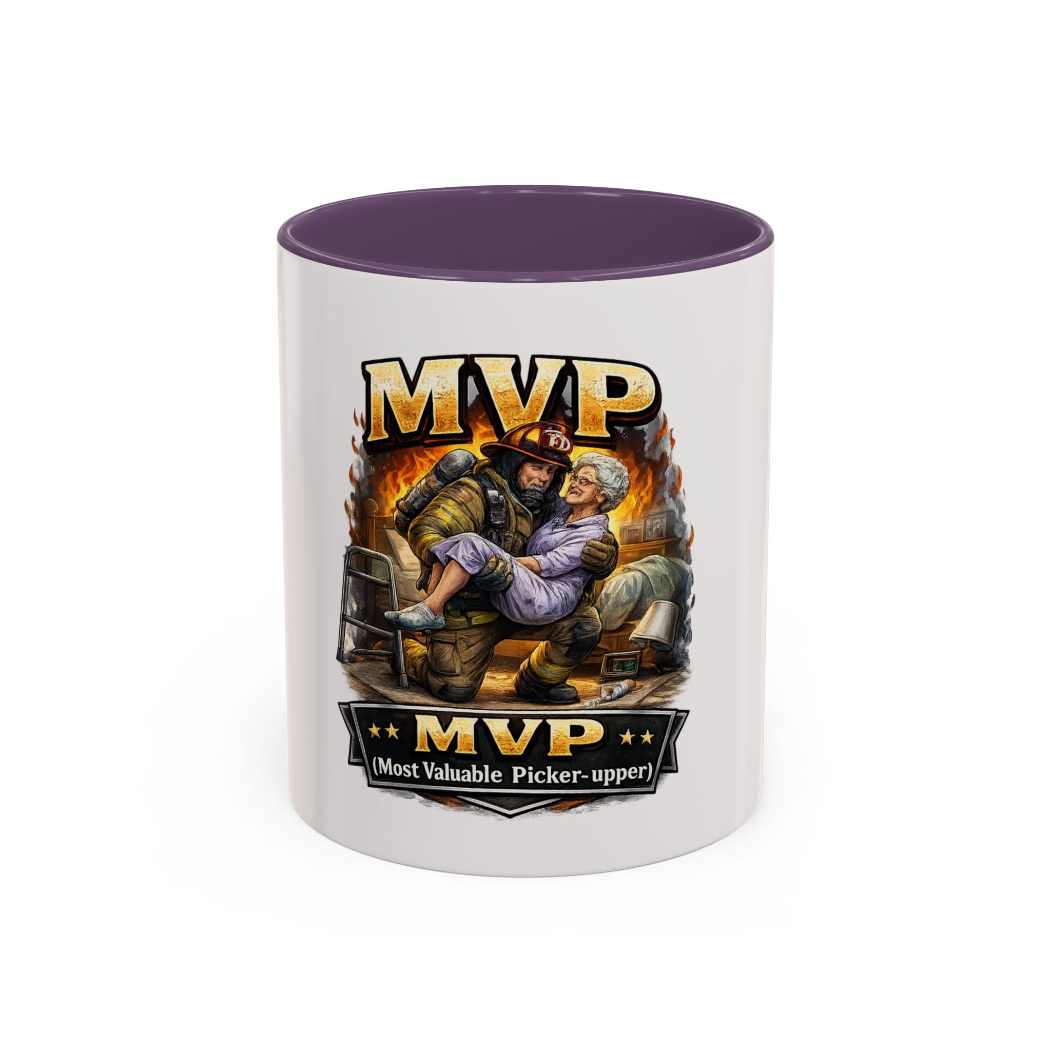 Firefighter Coffee Cup "MVP Most Valuable Picker-upper" Accent Coffee Mug (11, 15oz)