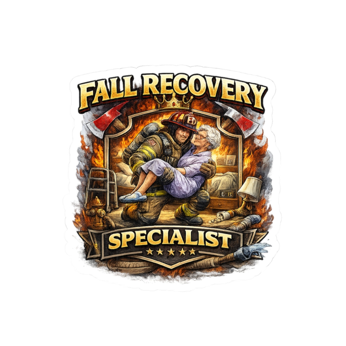 Fall Recovery Specialist Sticker — Firefighter Rescue Kiss-Cut Decal