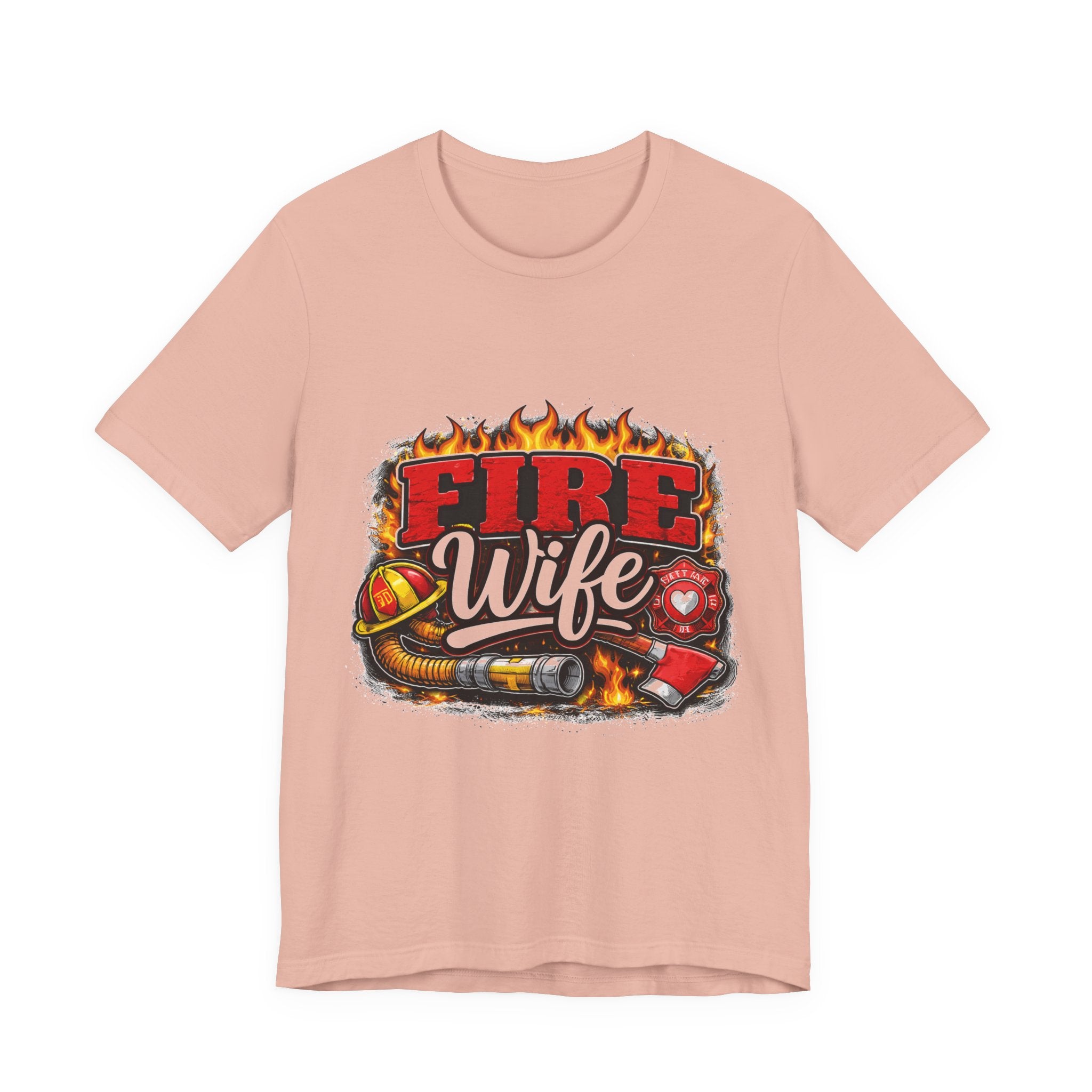 Fire Wife T-Shirt – Firefighter Spouse Tee with Helmet, Hose & Flames