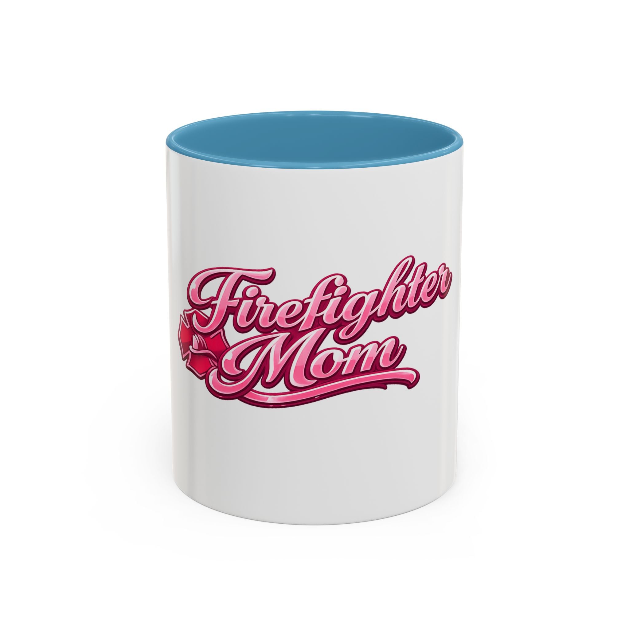 Firefighter Mom Accent Coffee Mug — Pink Script Tribute (11/15 oz)