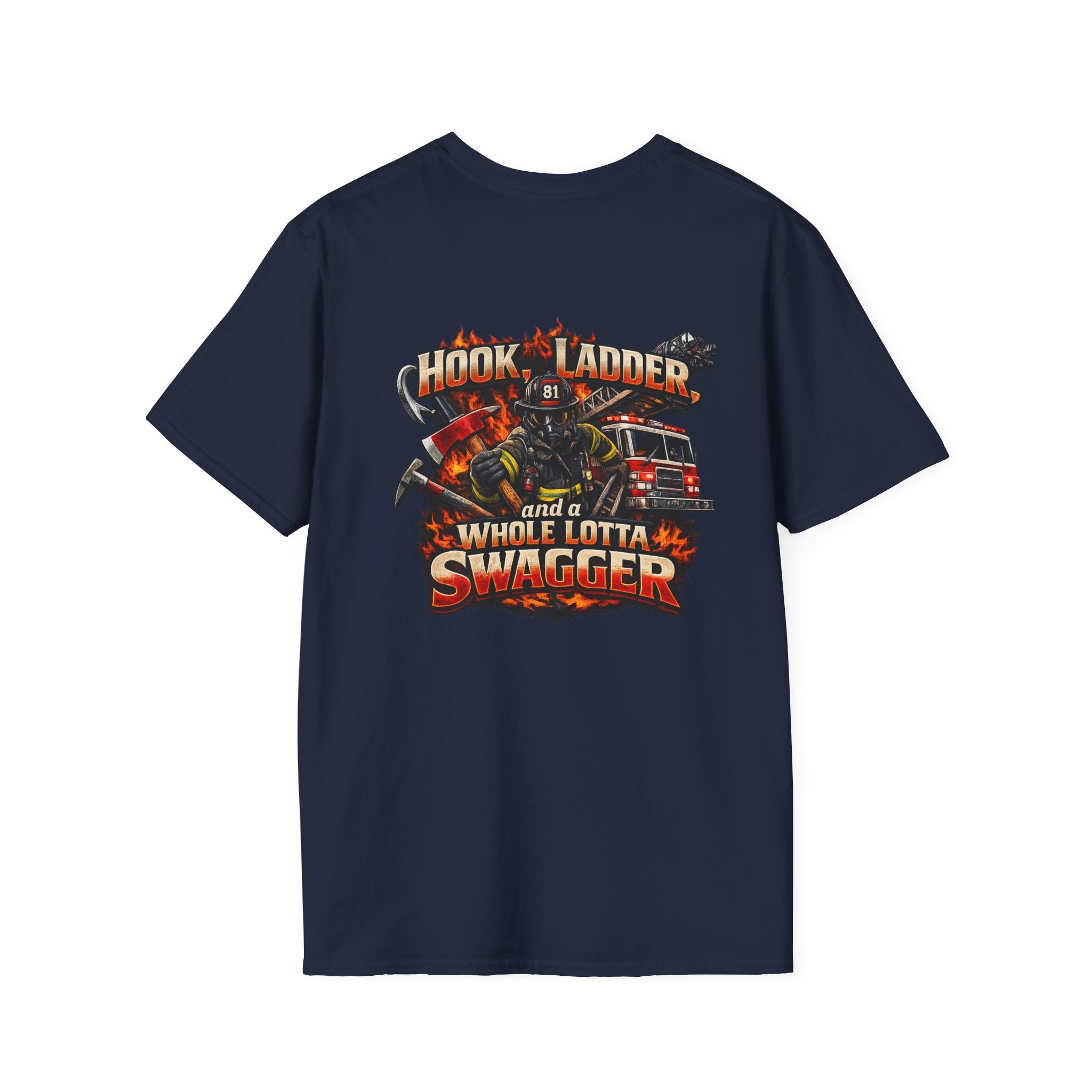 Firefighter T-Shirt — "Hook, Ladder and a Whole Lotta Swagger" Graphic Tee