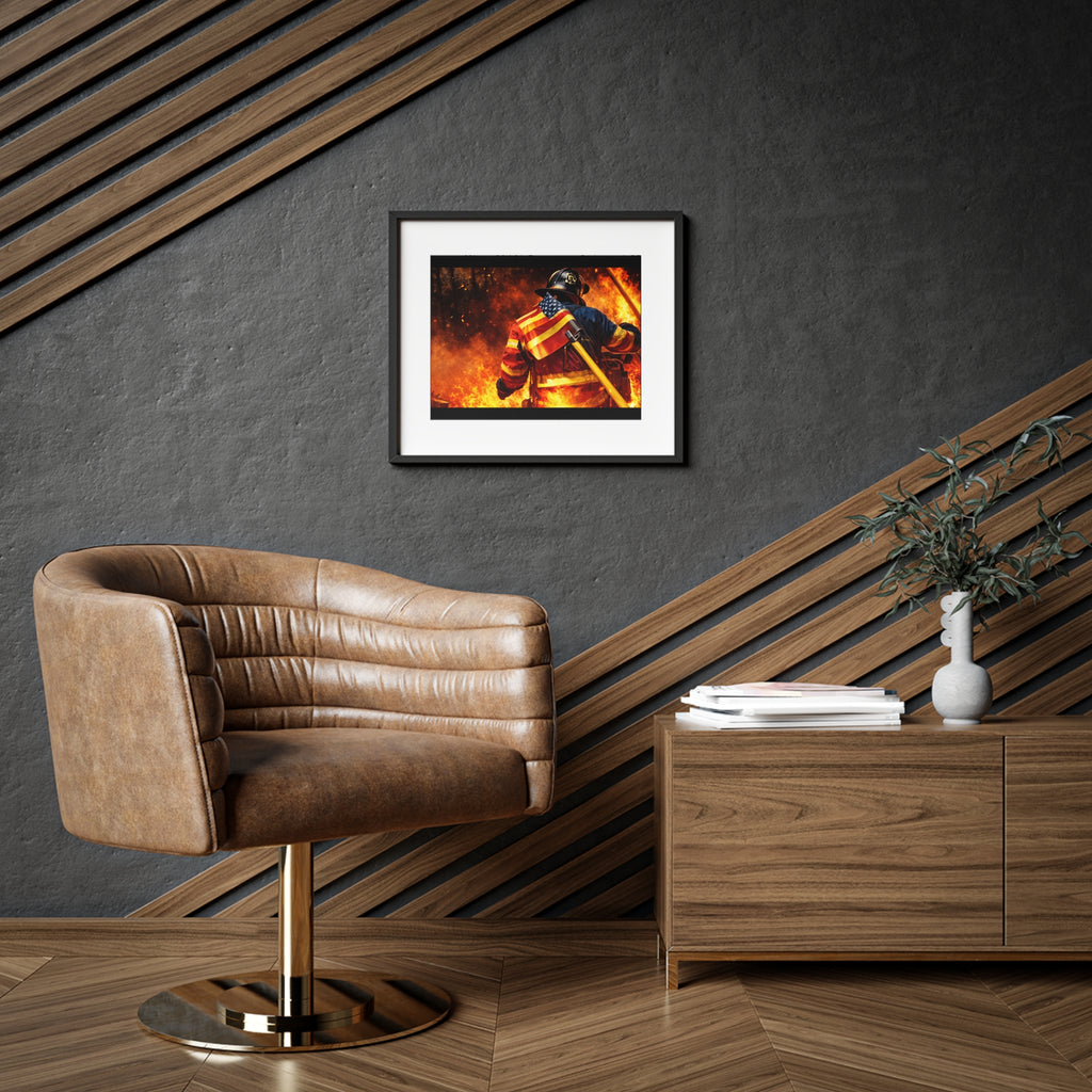 Firefighter American Flag Framed Poster — Patriotic Firefighter Wall Art
