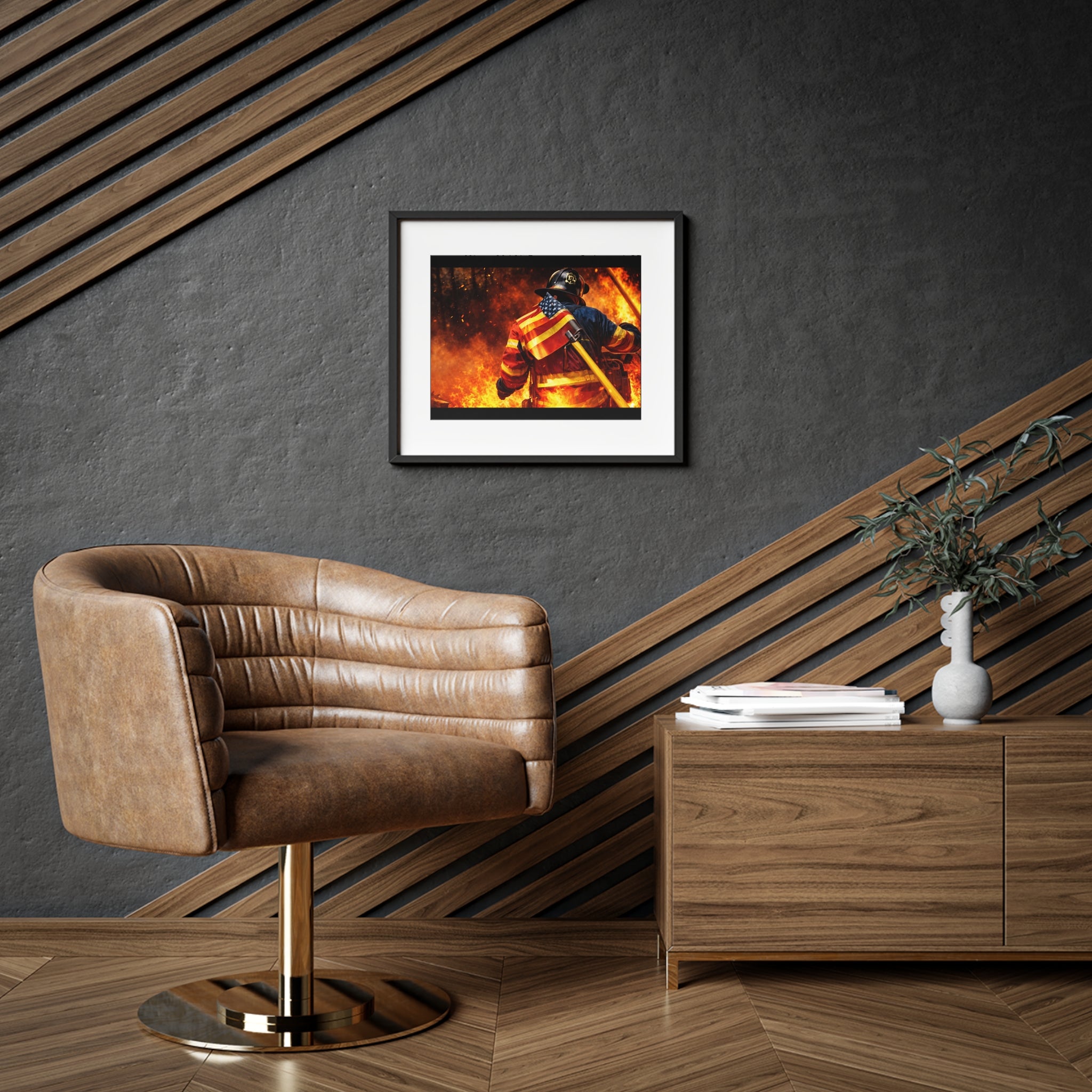 Firefighter American Flag Framed Poster — Patriotic Firefighter Wall Art