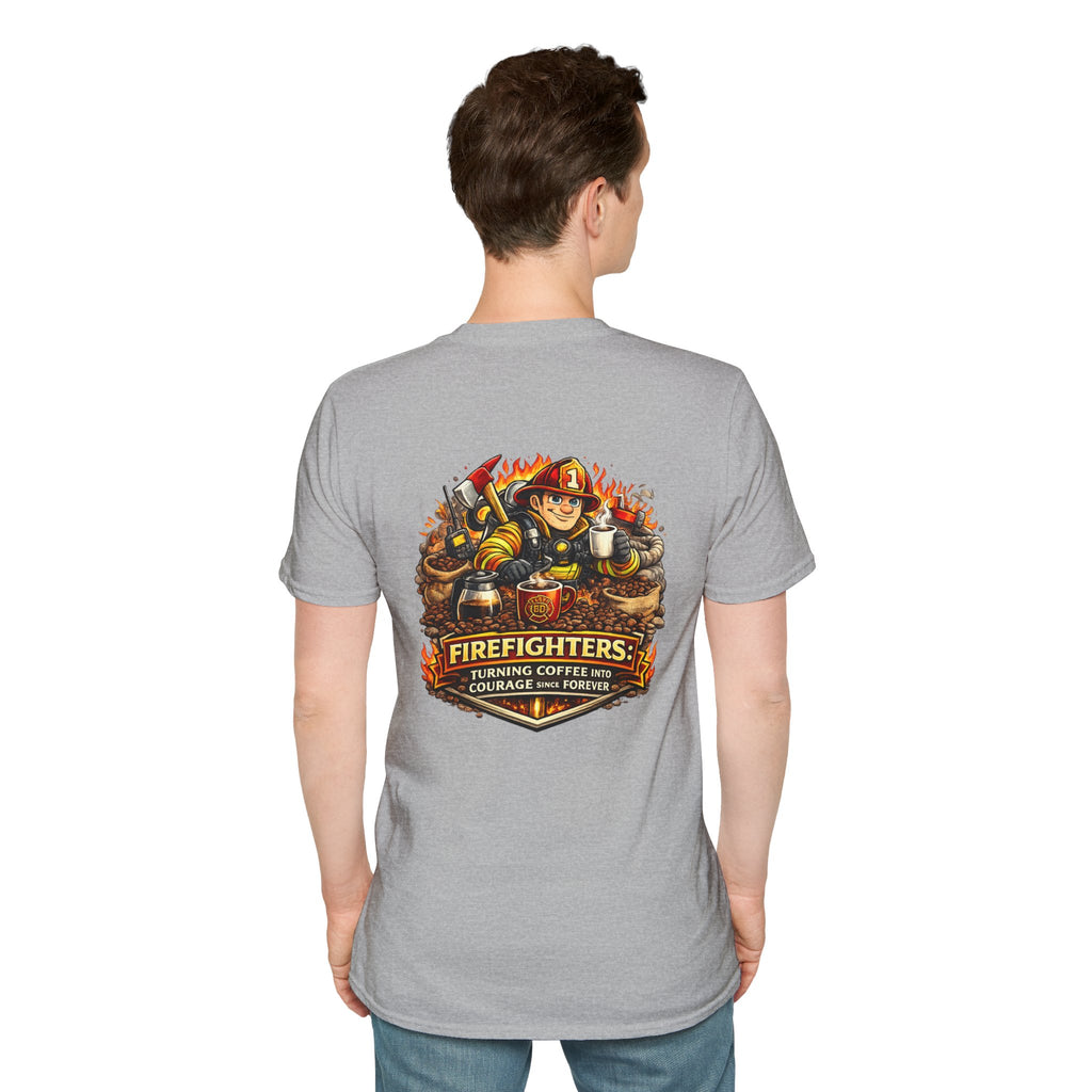 Firefighter Coffee T-Shirt — "Turning Coffee Into Courage" Graphic Tee