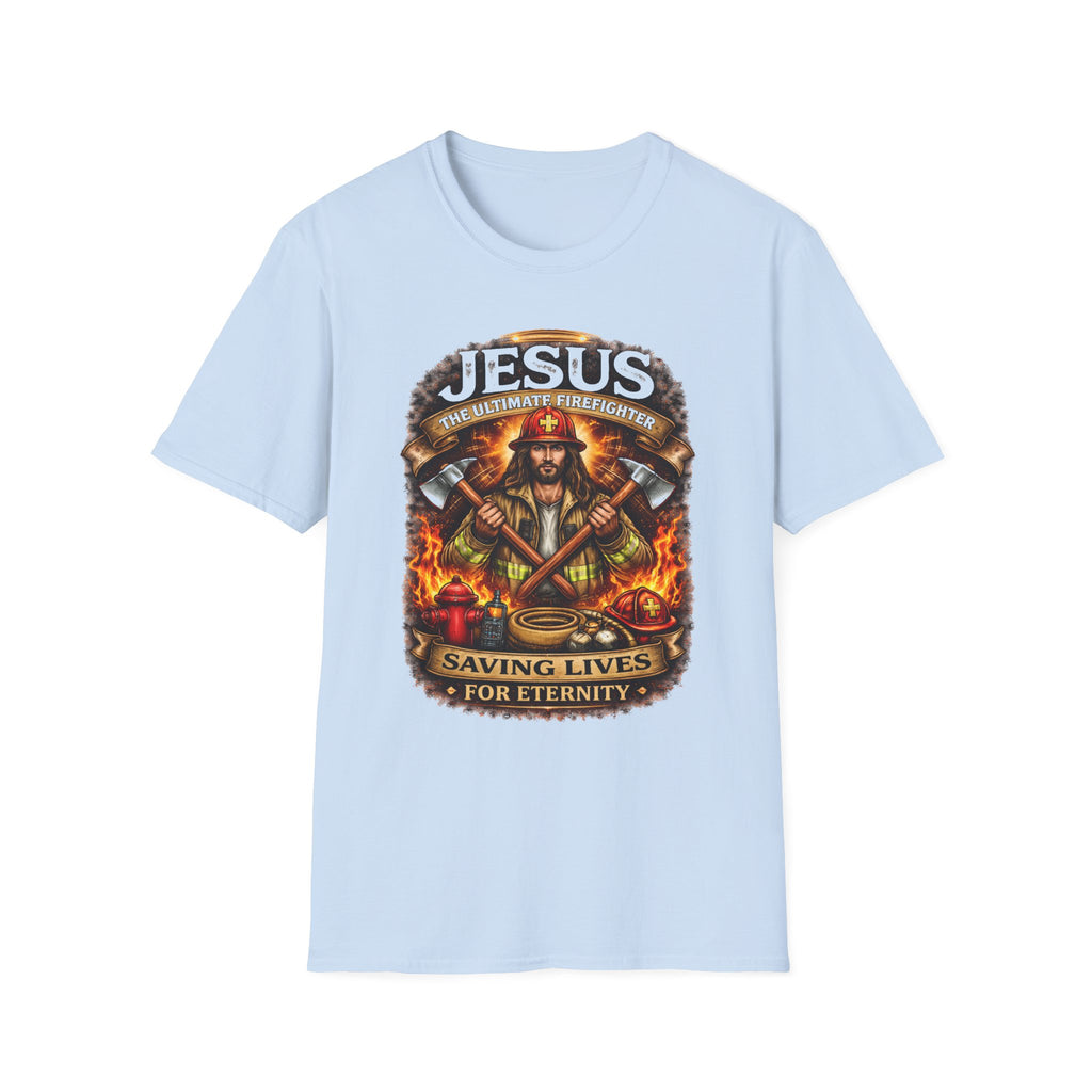 Jesus Firefighter Faith T-Shirt — "Saving Lives for Eternity" Christian Tee