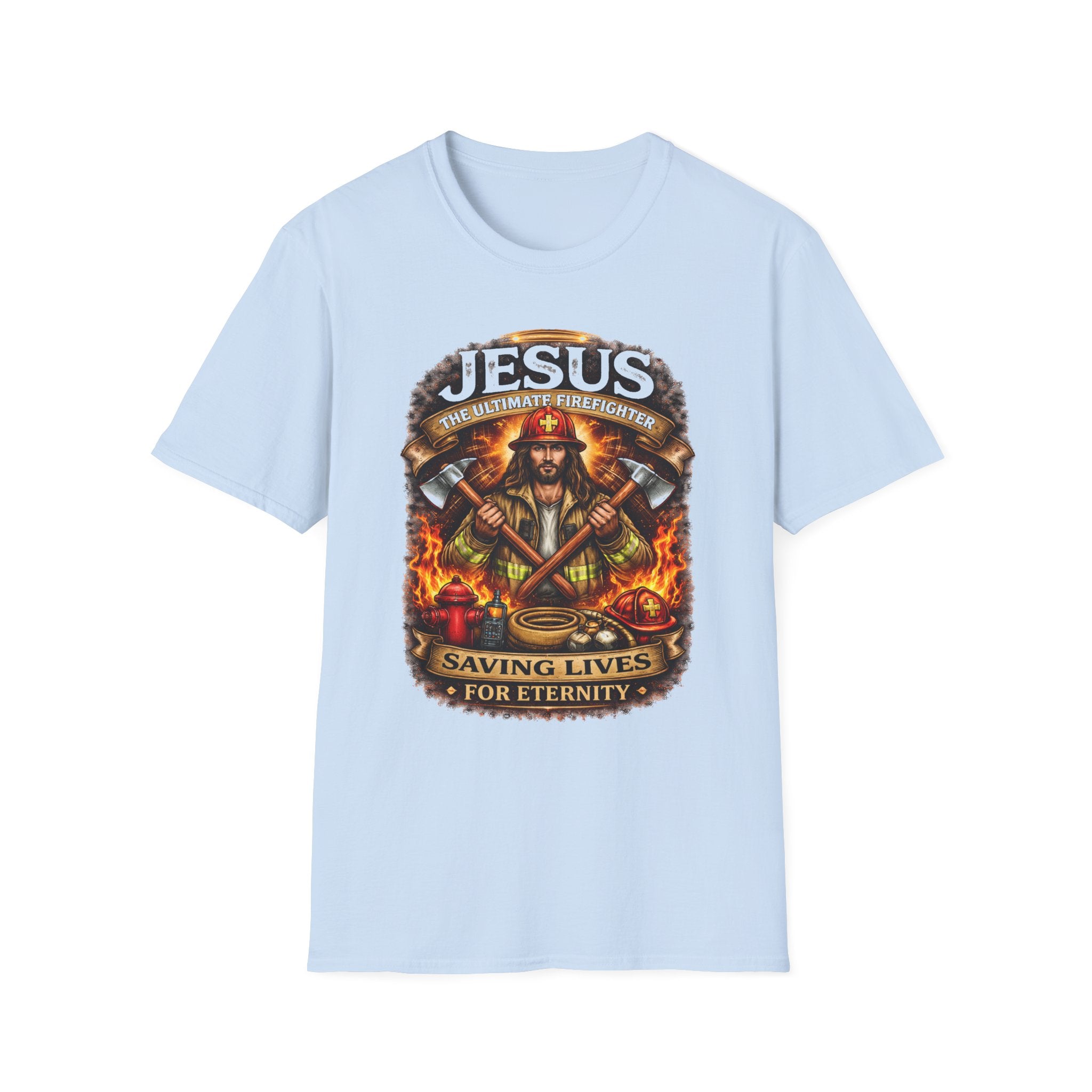 Jesus Firefighter Faith T-Shirt — "Saving Lives for Eternity" Christian Tee