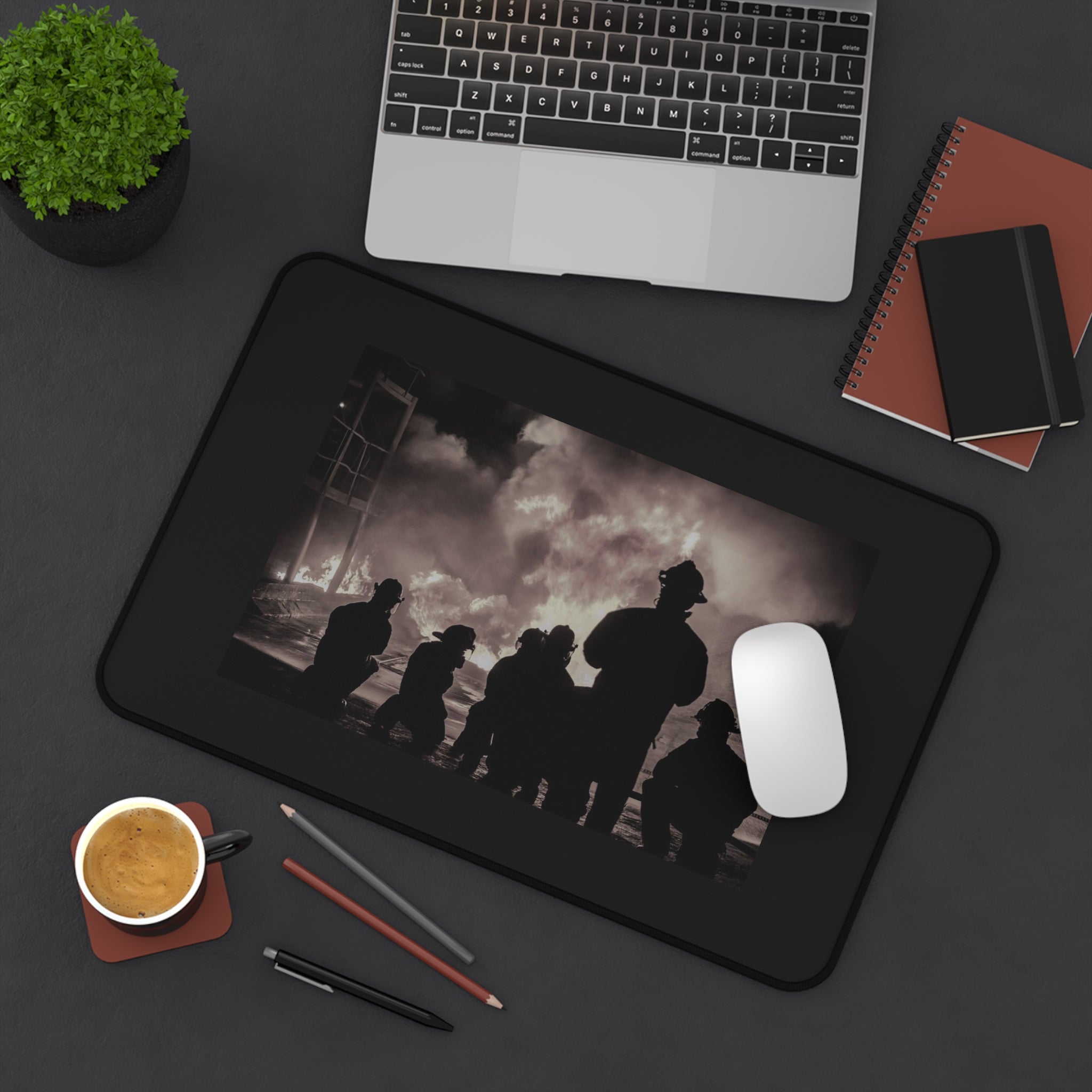 Firefighter Silhouette Desk Mat – Inspirational Fire Rescue Mouse Pad