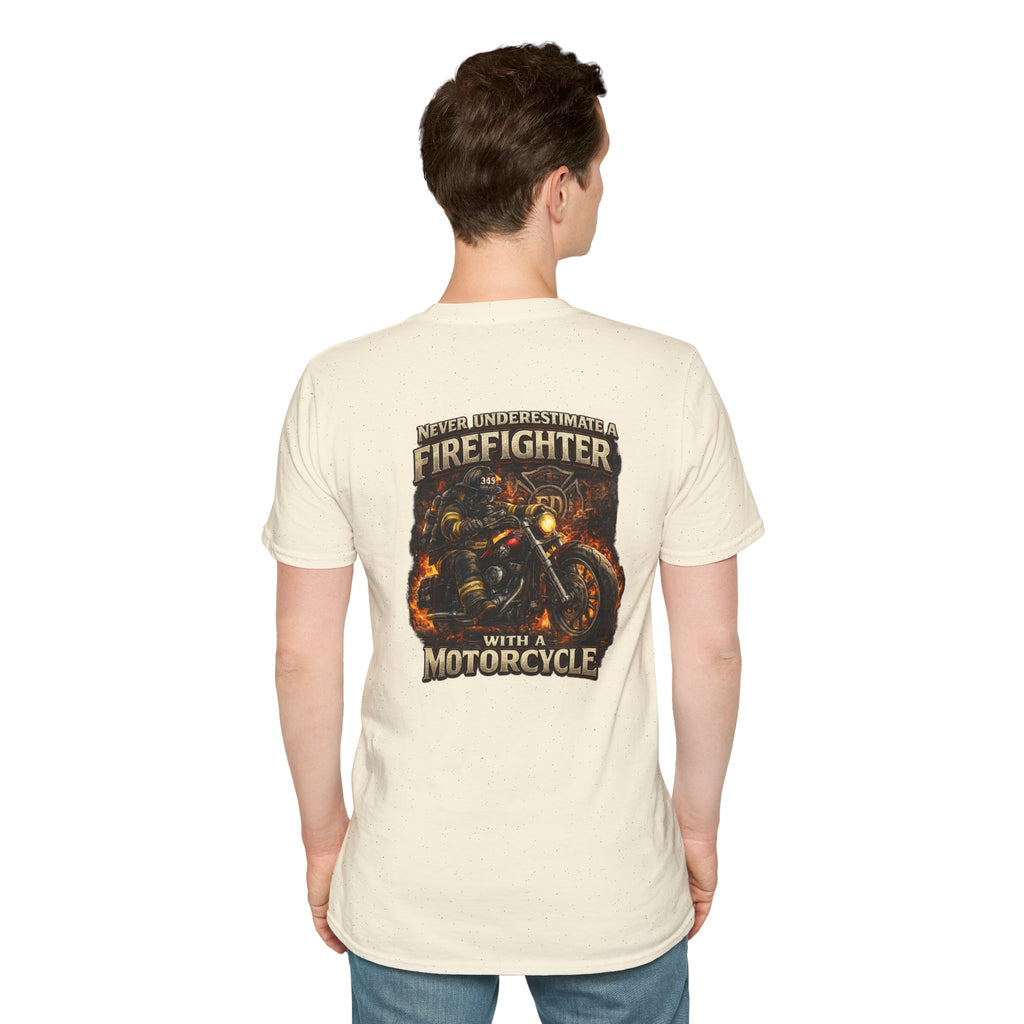 Firefighter Motorcycle T-Shirt — Never Underestimate a Firefighter with a Motorcycle