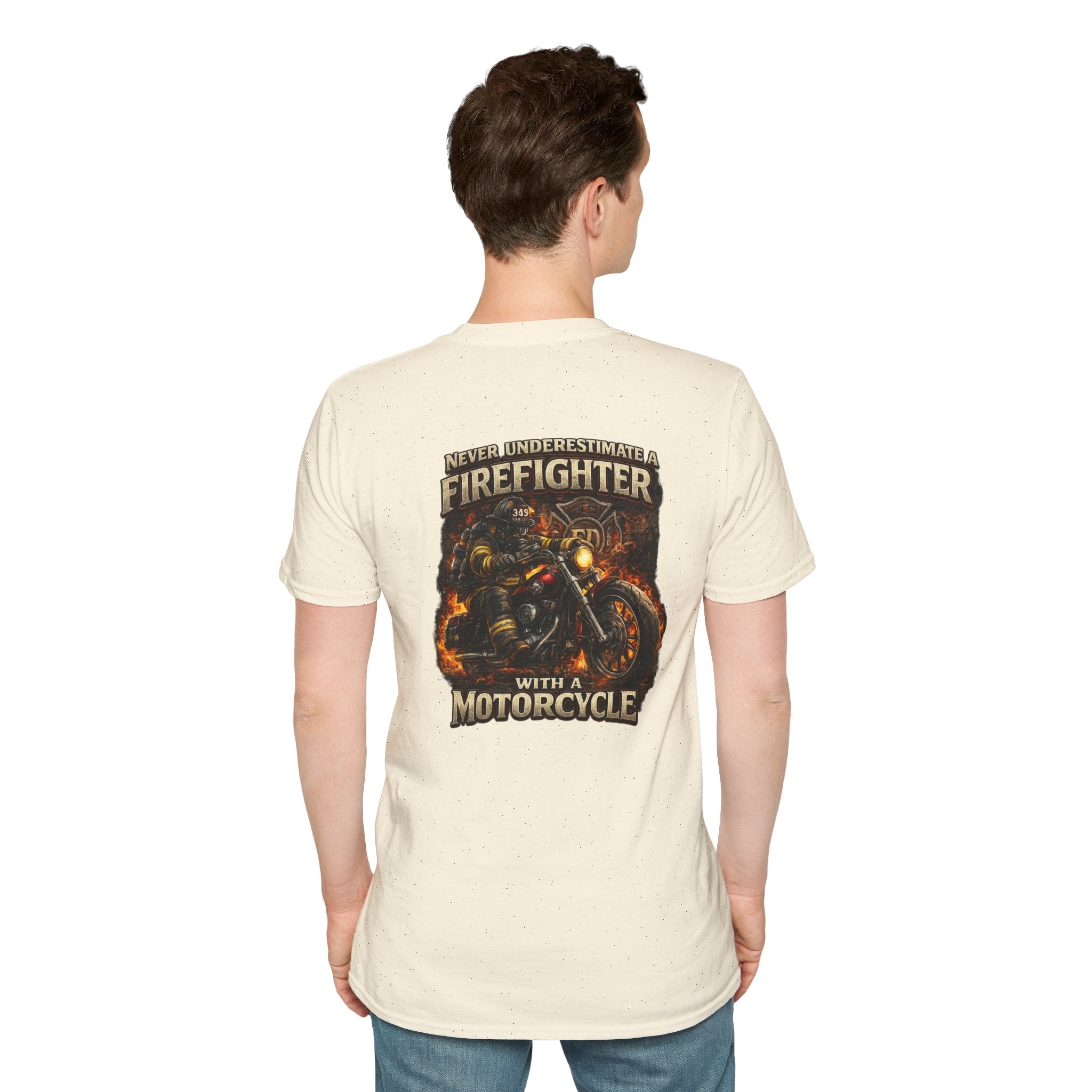 Firefighter Motorcycle T-Shirt — Never Underestimate a Firefighter with a Motorcycle