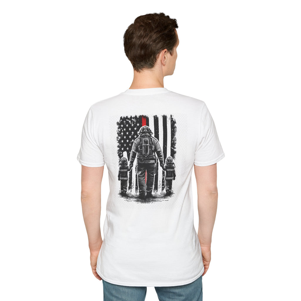 Firefighter Family T-Shirt – Retro American Flag Back Print (Thin Red Line)