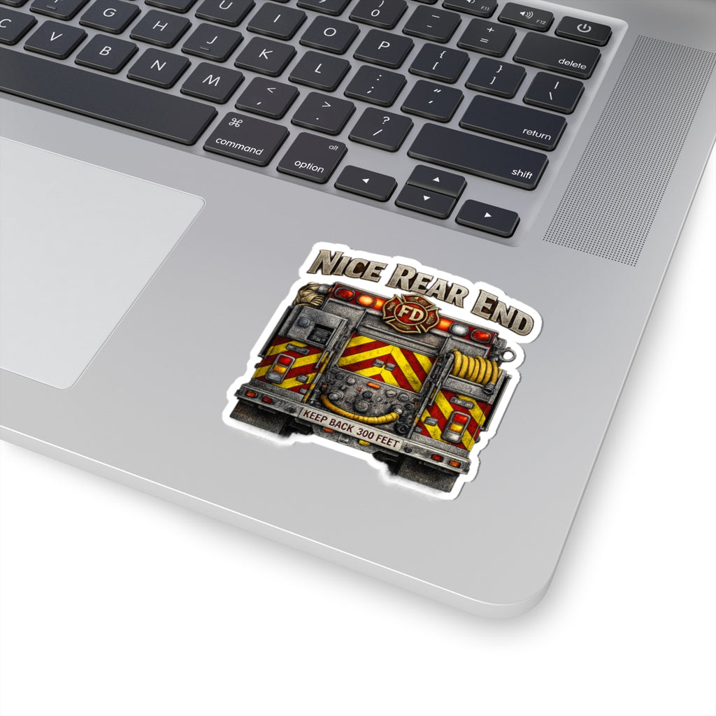 Firetruck Sticker — "Nice Rear End" Funny Firefighter Kiss-Cut Sticker