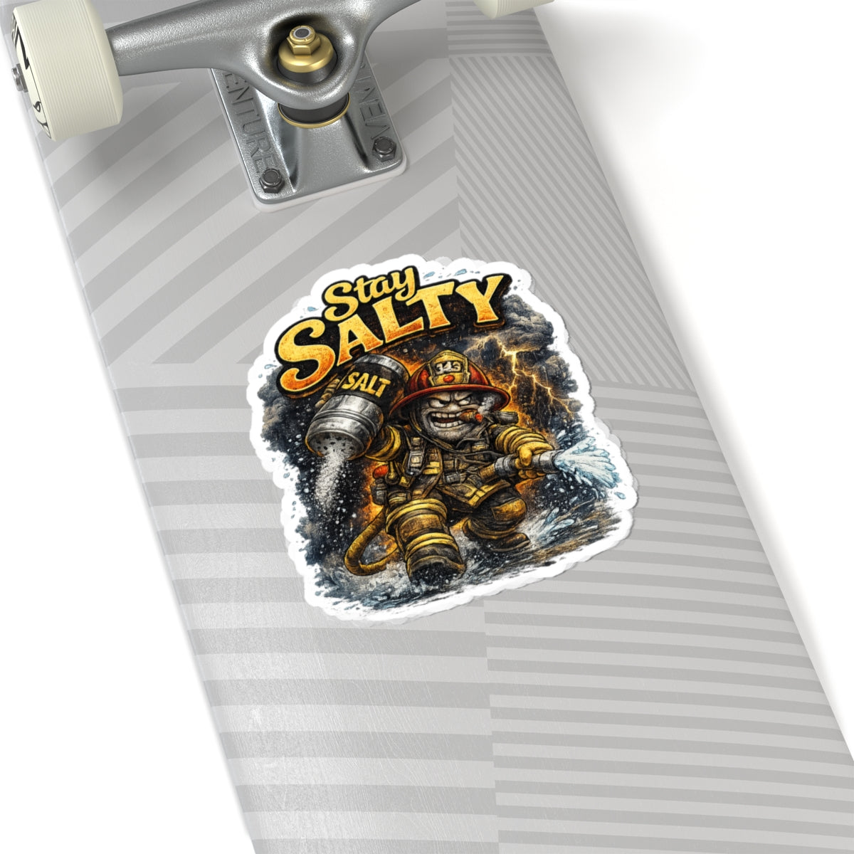 Stay Salty Firefighter Sticker — Funny Firefighter Helmet Design (Kiss-Cut)