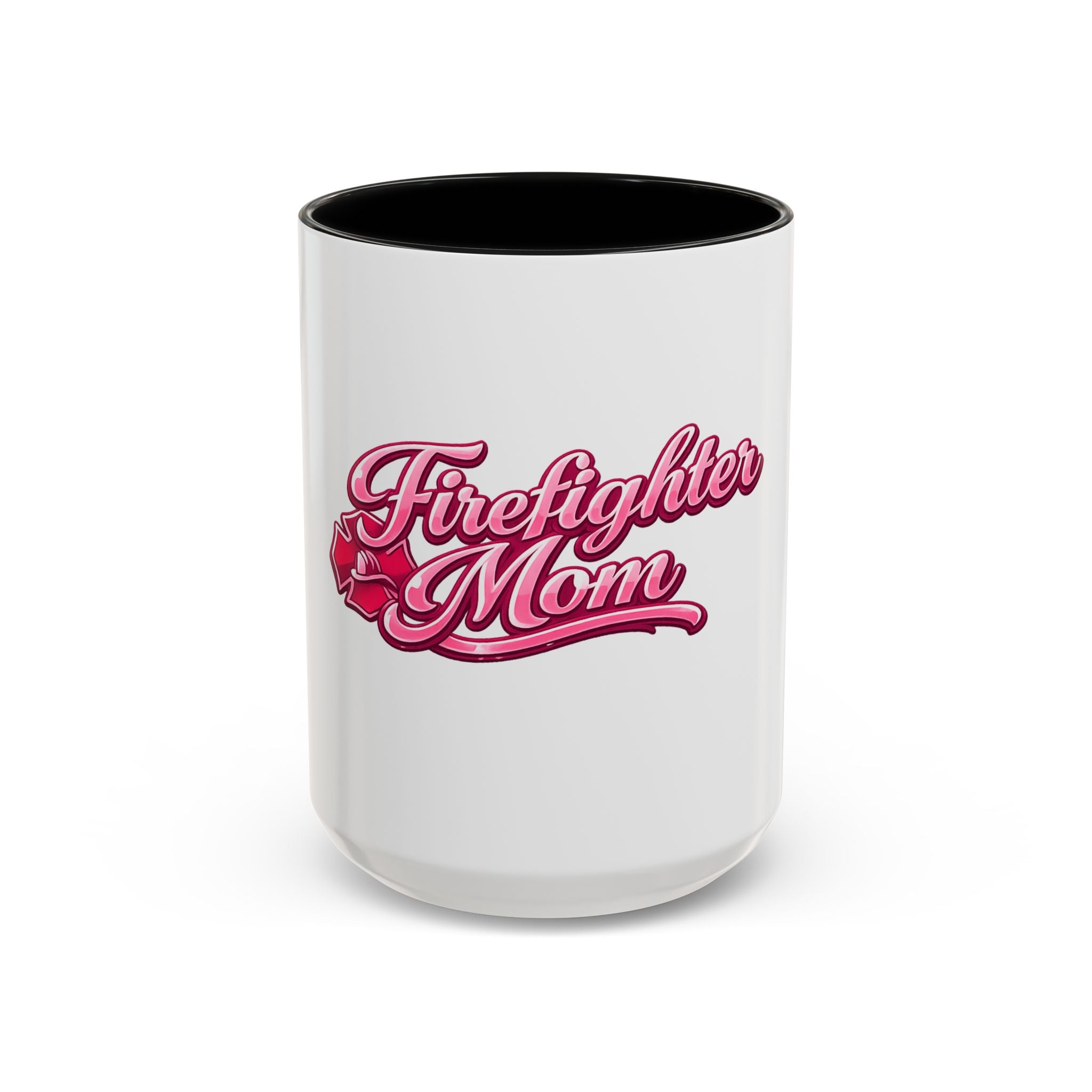 Firefighter Mom Accent Coffee Mug — Pink Script Tribute (11/15 oz)