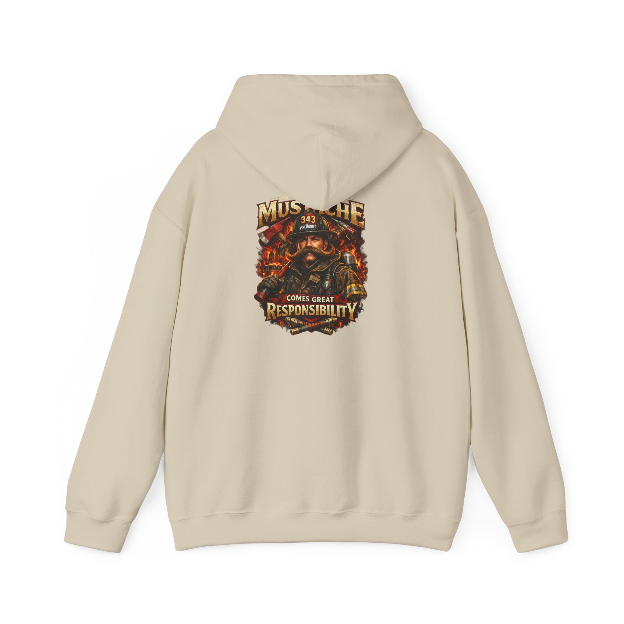 Hoodie - 'Mustache and Responsibility' Vintage Biker Fire Graphic Hooded Sweatshirt