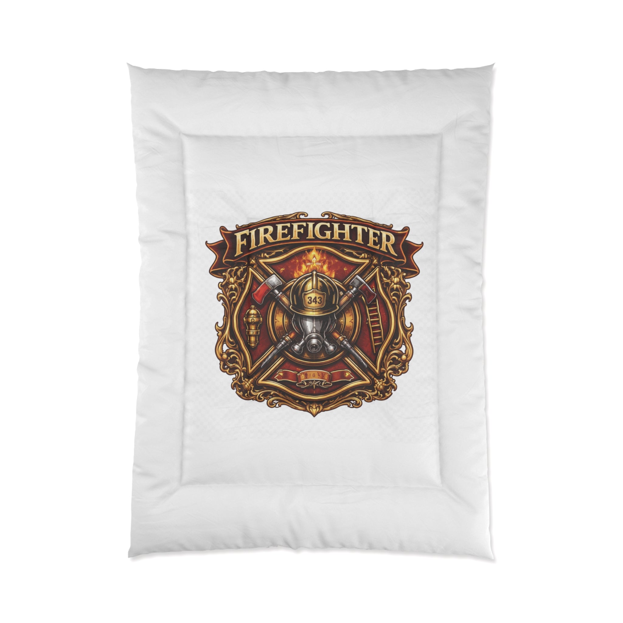 Firefighter Emblem Comforter – Vintage Maltese Cross Rescue Bedding