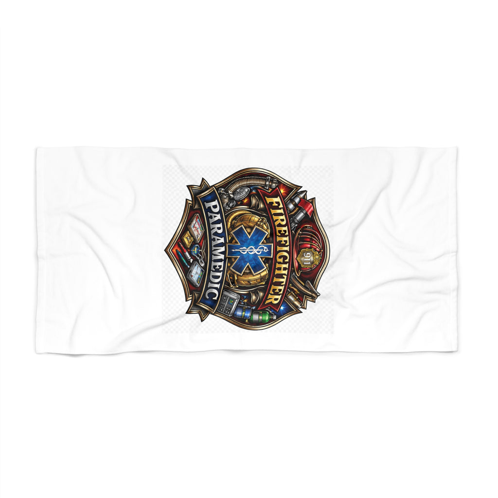 Firefighter Paramedic Badge Beach Towel - EMT Rescue Emblem Beach Blanket