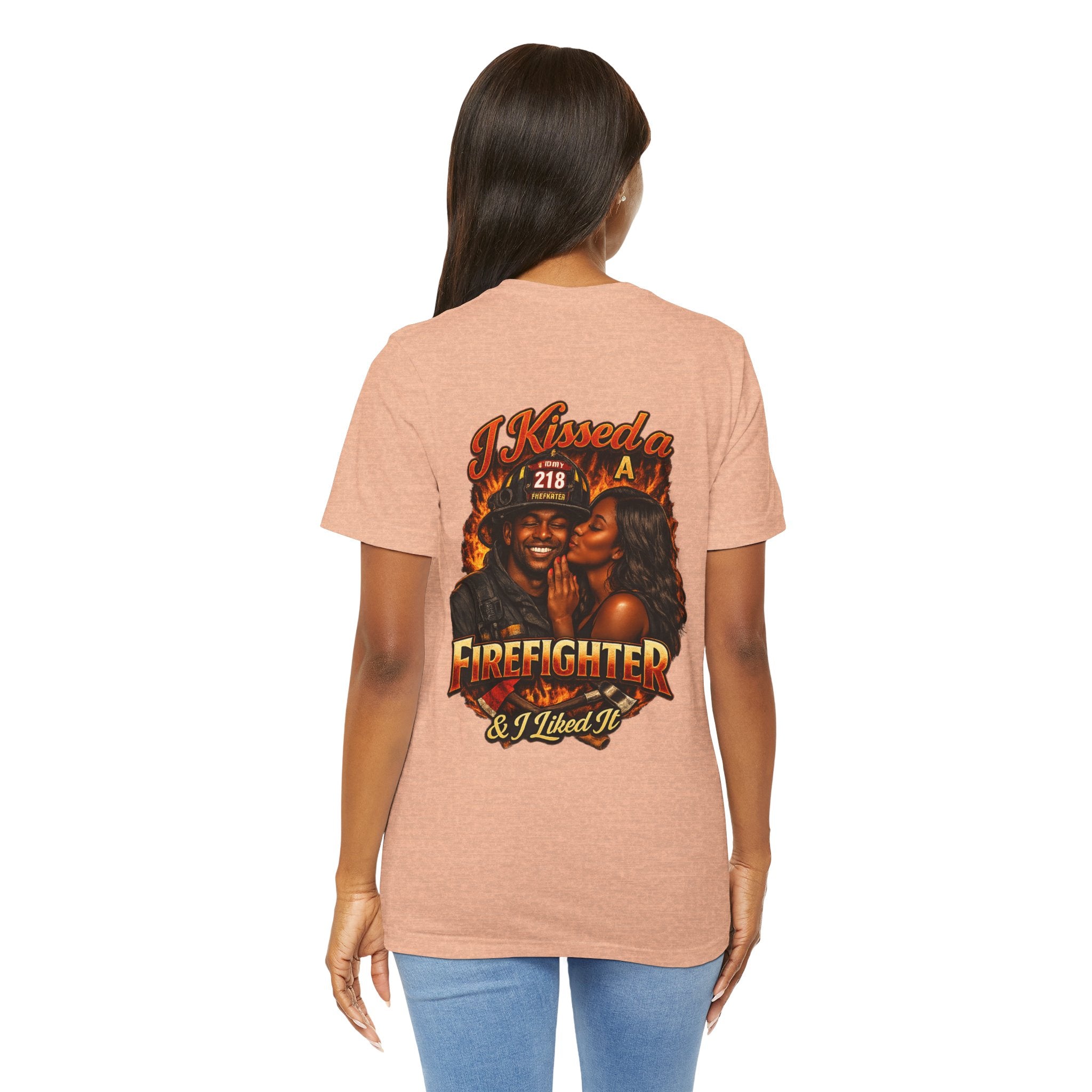 Firefighter Kiss T‑Shirt – "I Kissed a Firefighter & I Liked It" Back Print