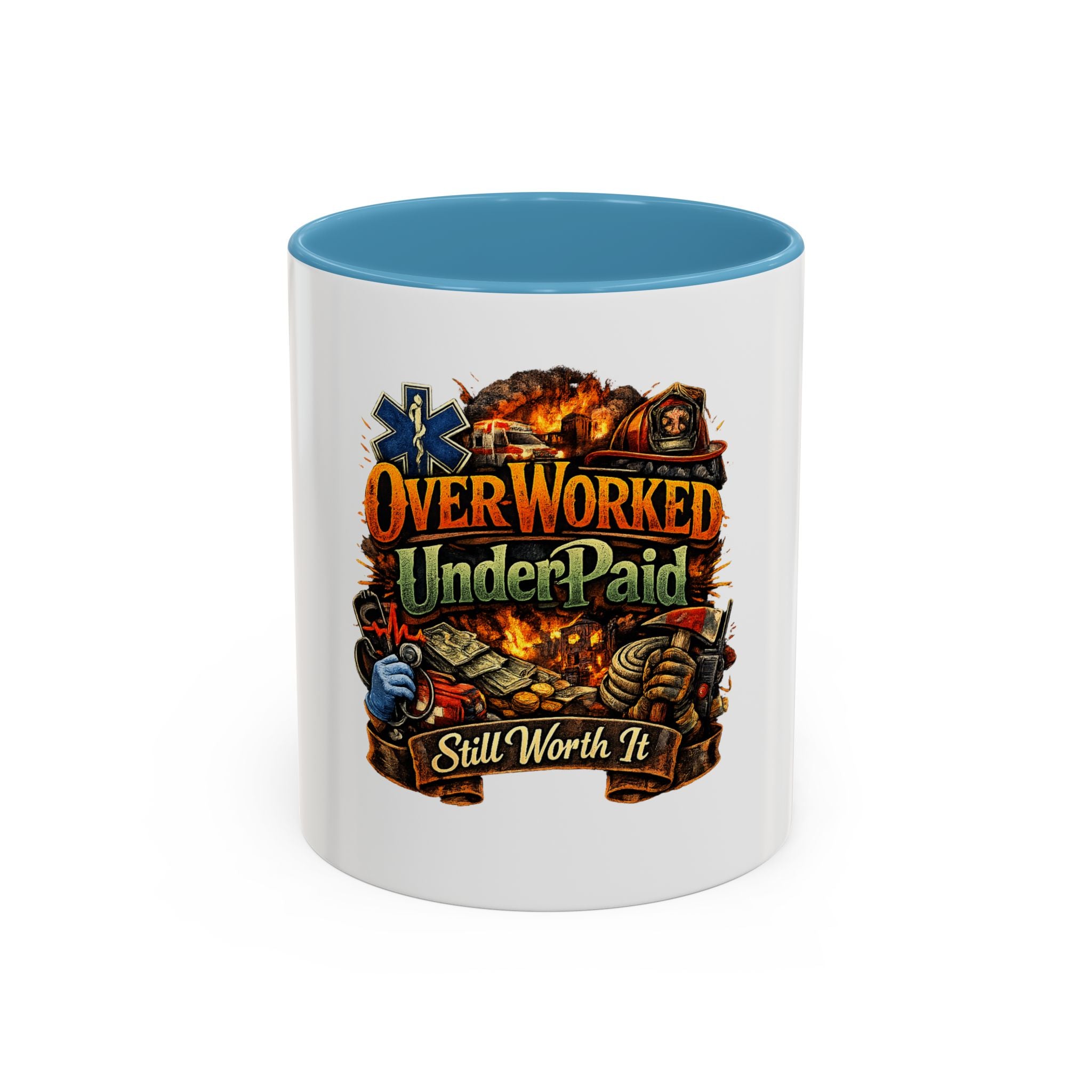 Overworked Underpaid Coffee Mug – "Still Worth It" Rustic Gift for Workers