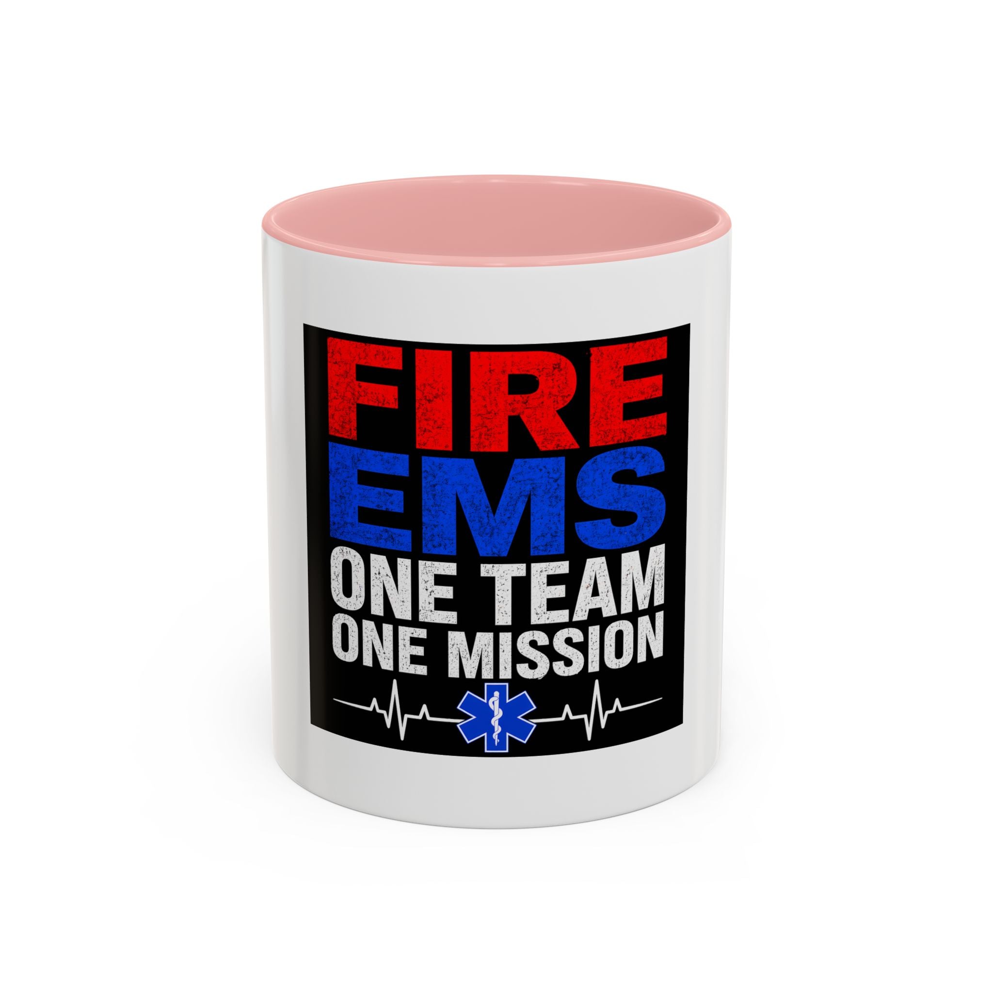 Fire EMS One Team One Mission Accent Coffee Mug — Emergency Medical Services Coffee Cup