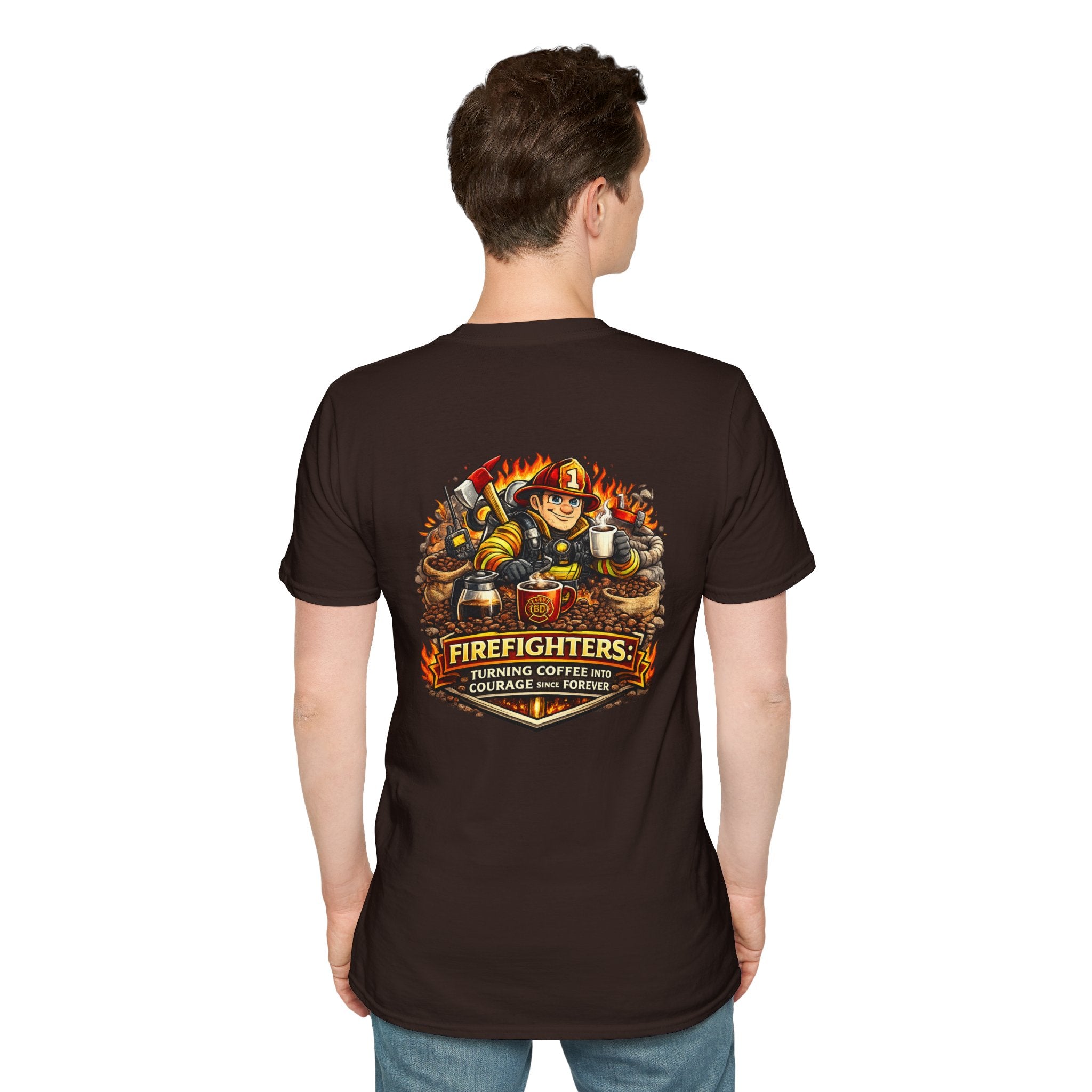 Firefighter Coffee T-Shirt — "Turning Coffee Into Courage" Graphic Tee