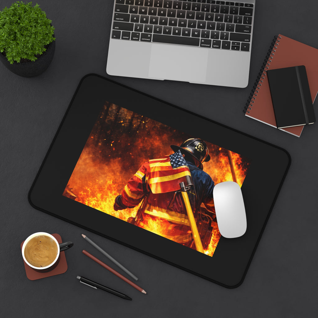 Firefighter Desk Mat — American Flag Hero Fireman Mouse Pad