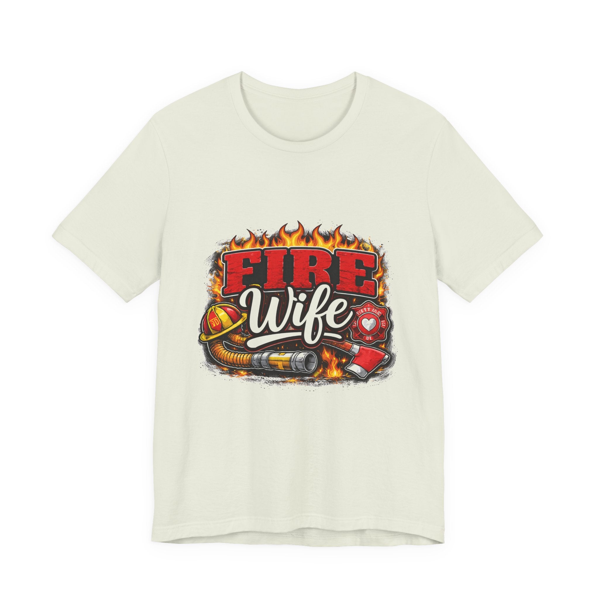 Fire Wife T-Shirt — Firefighter Spouse Tee with Helmet & Hose Design