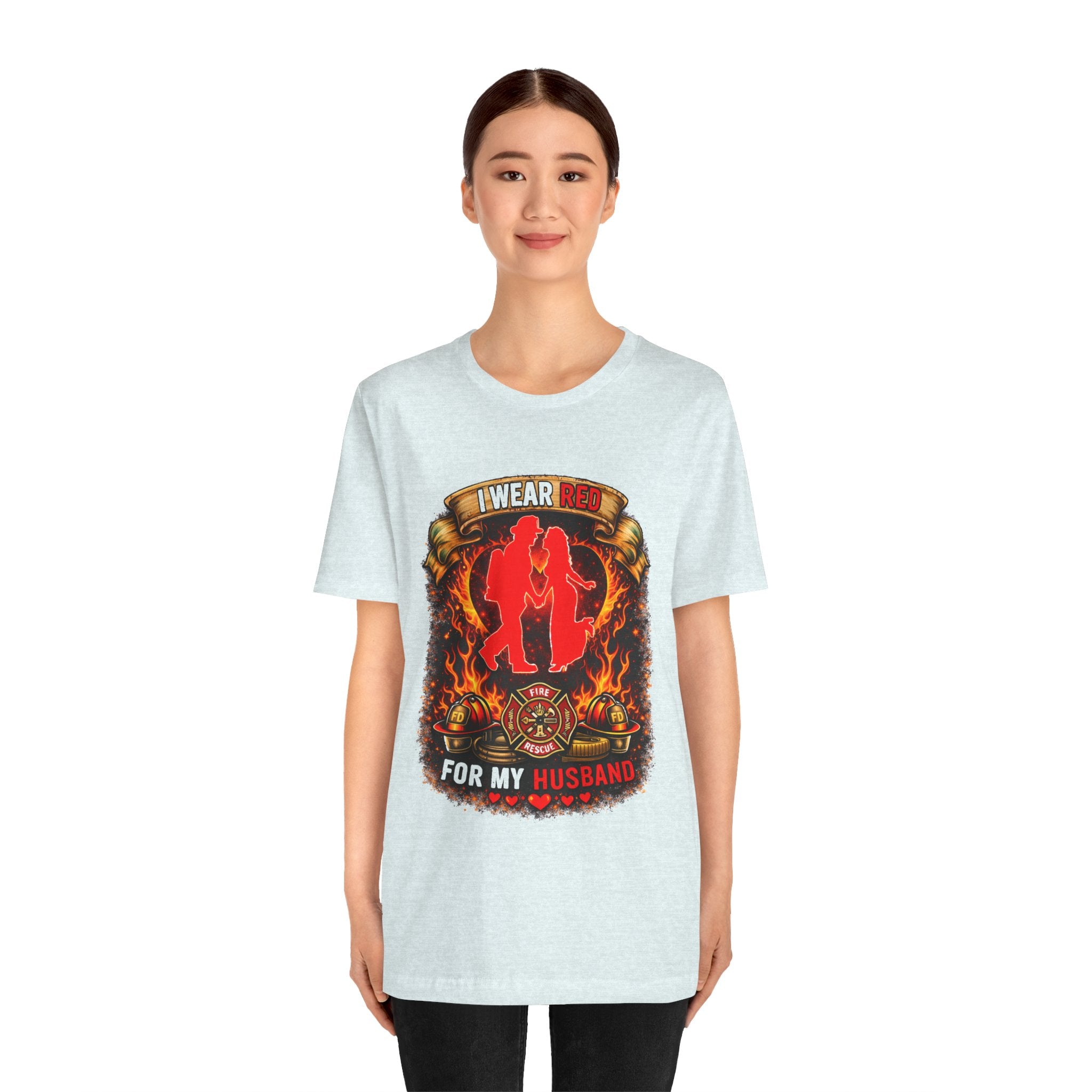 T-Shirt - I Wear Red For My Husband Firefighter Tribute Graphic Tee