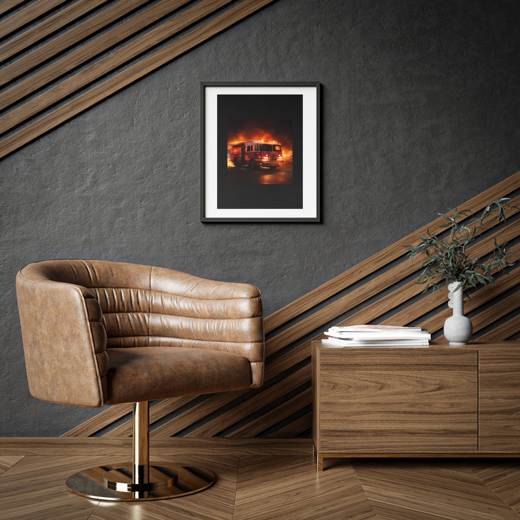 Firefighter Fire Truck Framed Poster — Matte Wall Art for Firehouse & Home