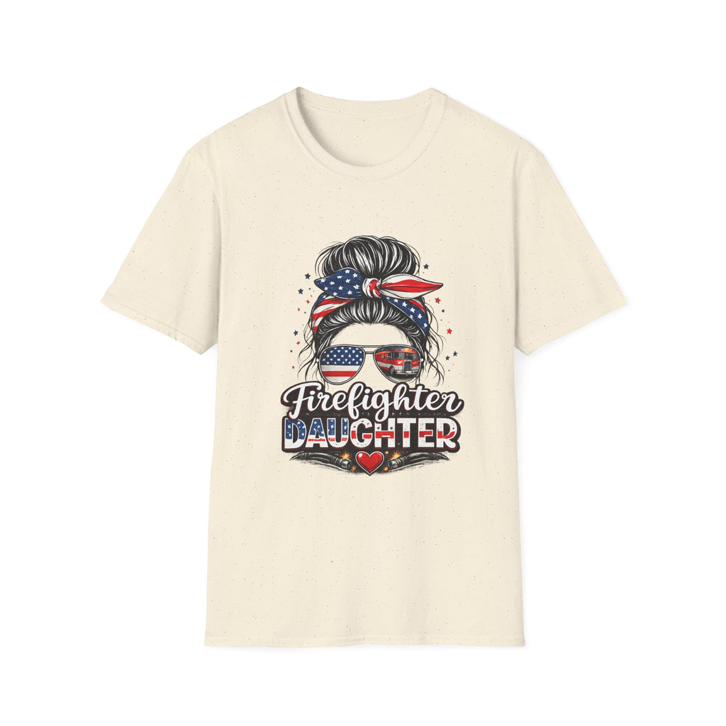 Firefighter Daughter T-Shirt — Patriotic Messy Bun Sunglasses Design