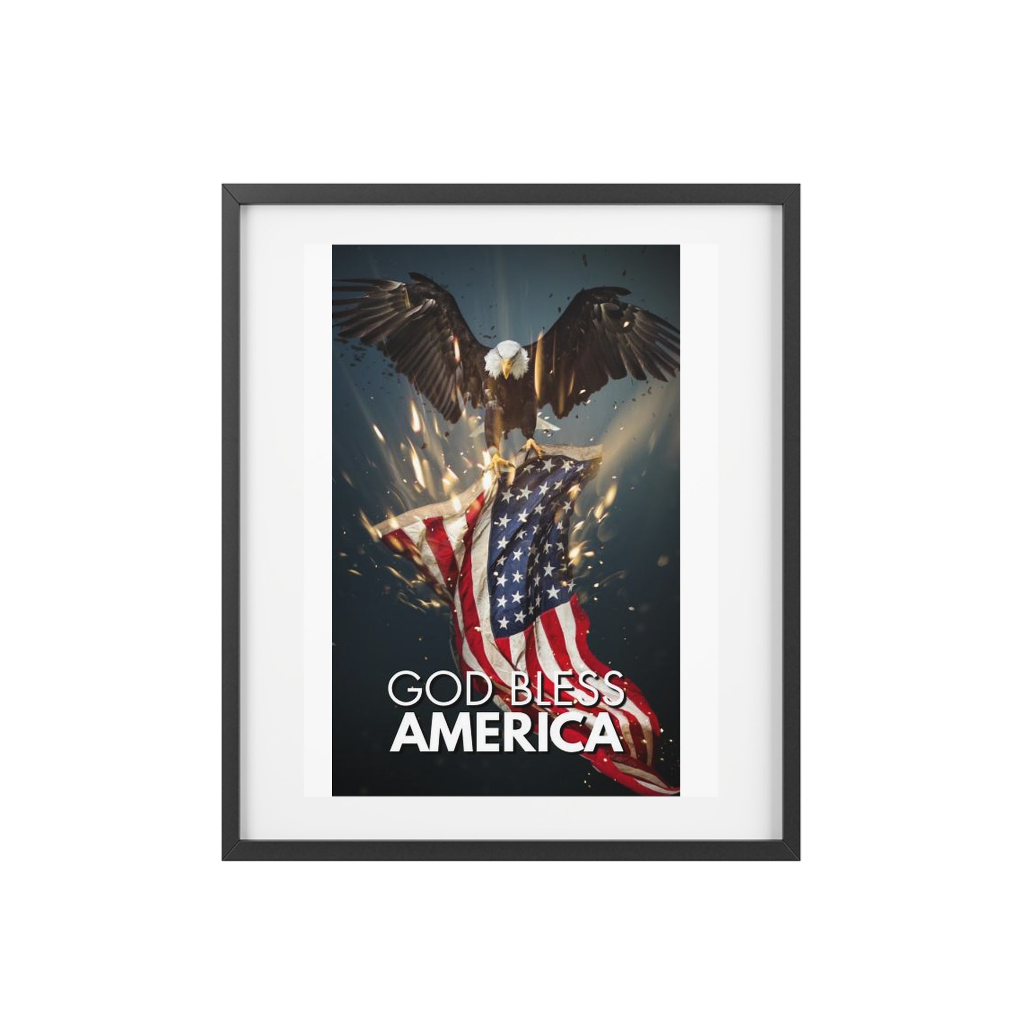 Framed Poster — "God Bless America" Patriotic Eagle & Flag Art (Matte)