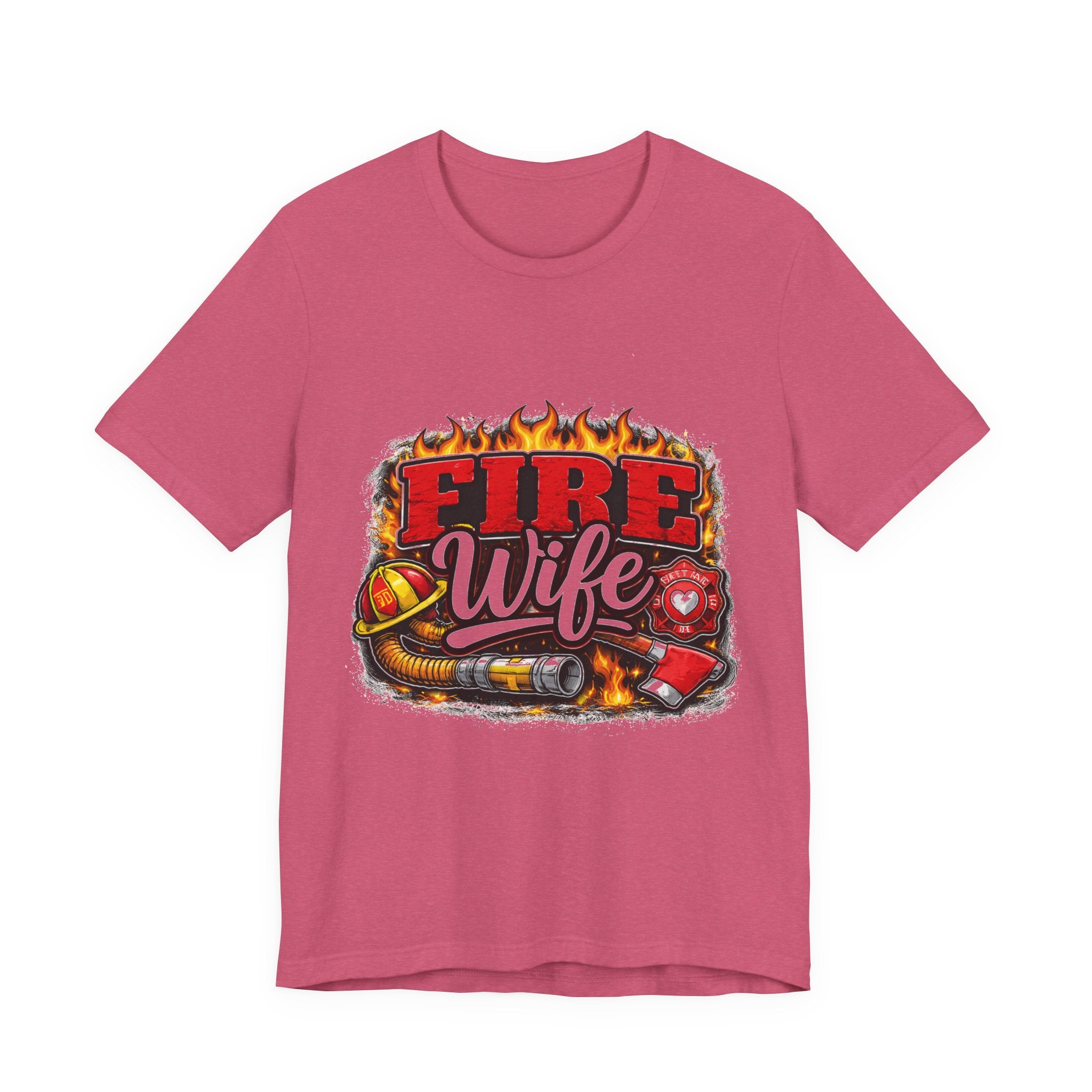 Fire Wife T-Shirt – Firefighter Spouse Tee with Helmet, Hose & Flames