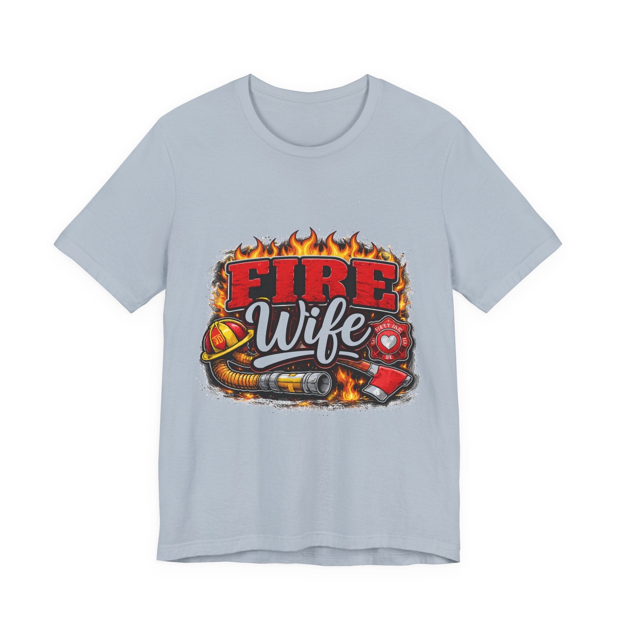 Fire Wife T-Shirt – Firefighter Spouse Tee with Helmet, Hose & Flames