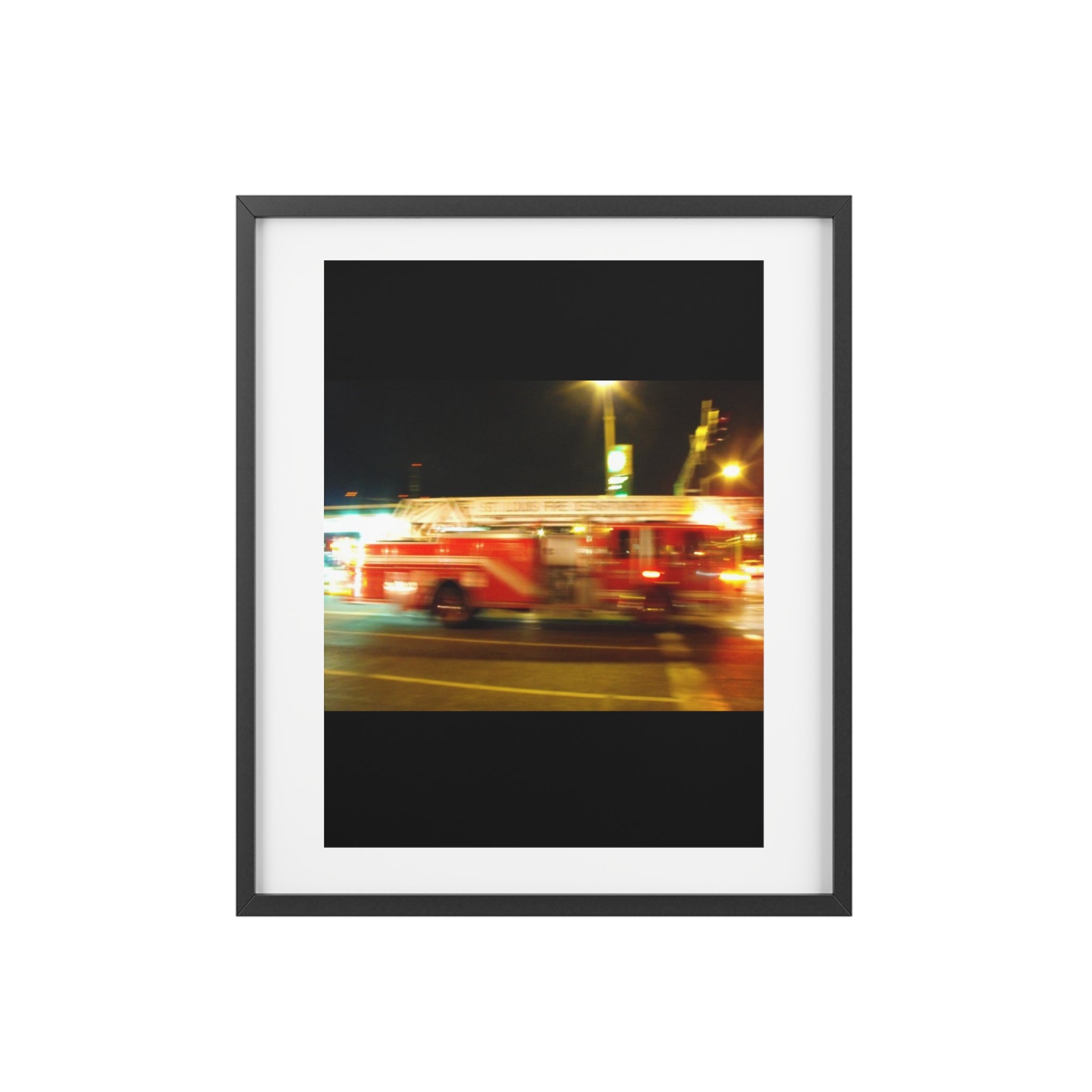 Fire Truck Motion Blur Framed Poster — Matte Photo Print for Home or Office