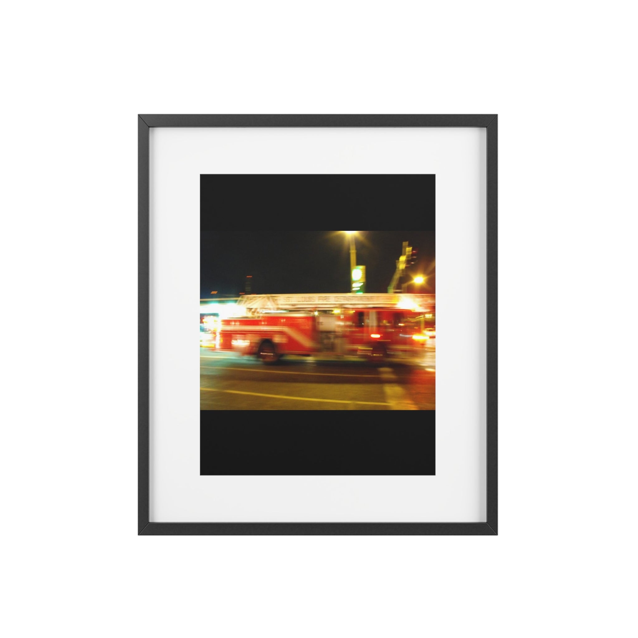 Fire Truck Motion Blur Framed Poster — Matte Photo Print for Home or Office