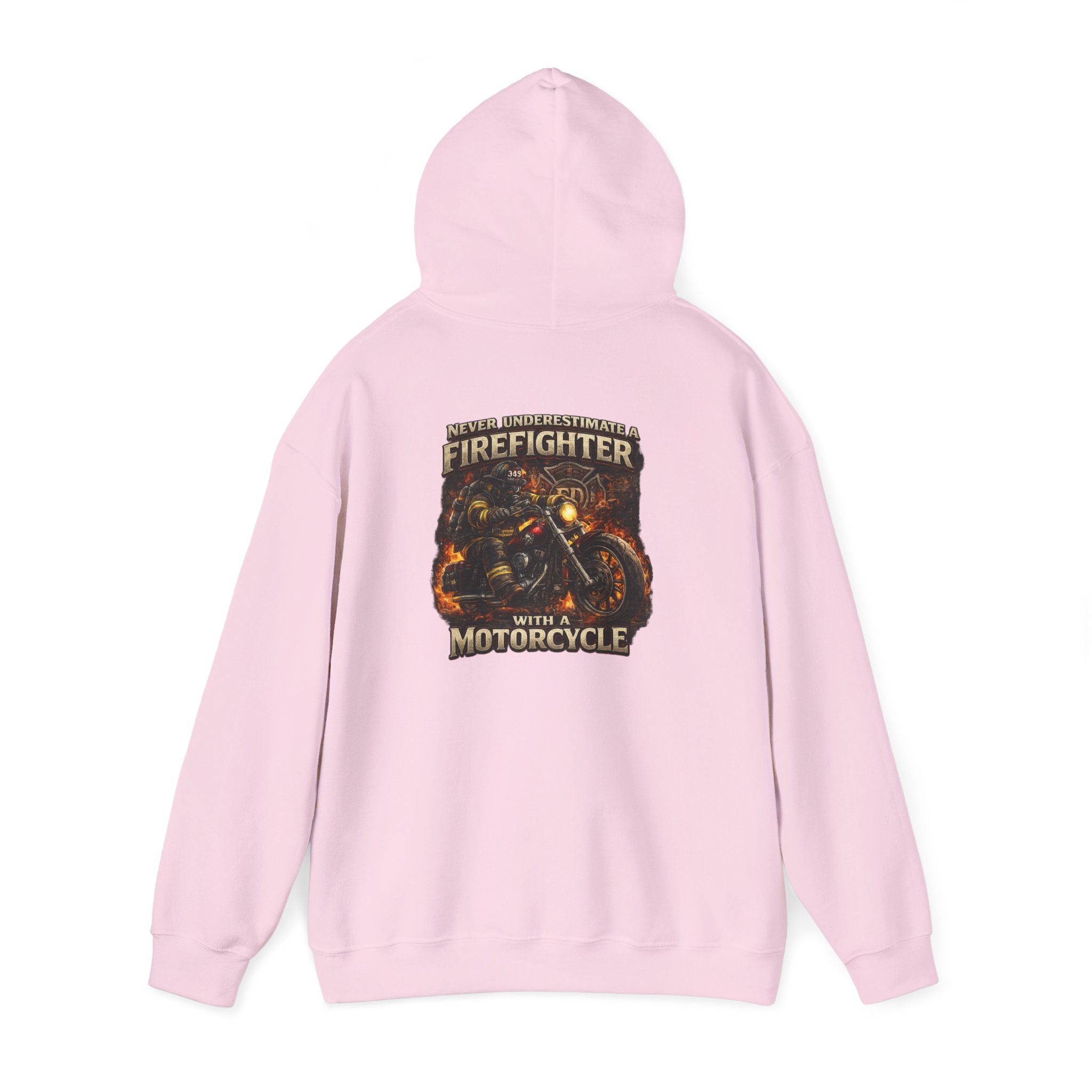 Firefighter Motorcycle Hoodie - "Never Underestimate a Firefighter with a Motorcycle" Graphic Pullover