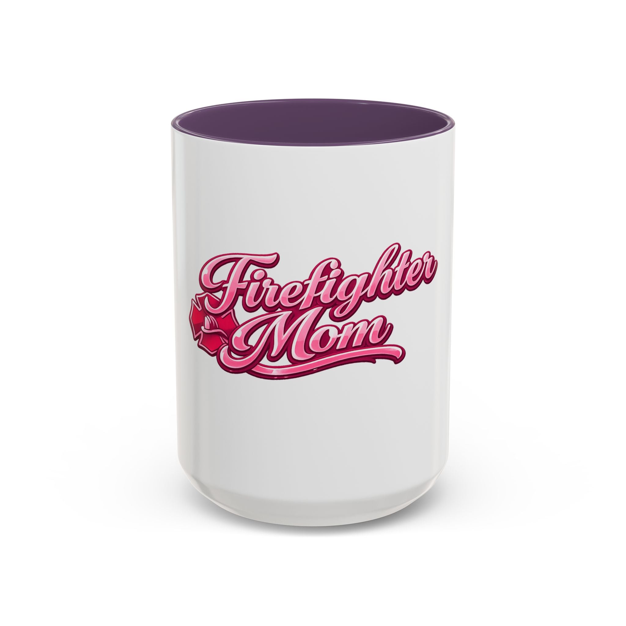 Firefighter Mom Accent Coffee Mug — Pink Script Tribute (11/15 oz)