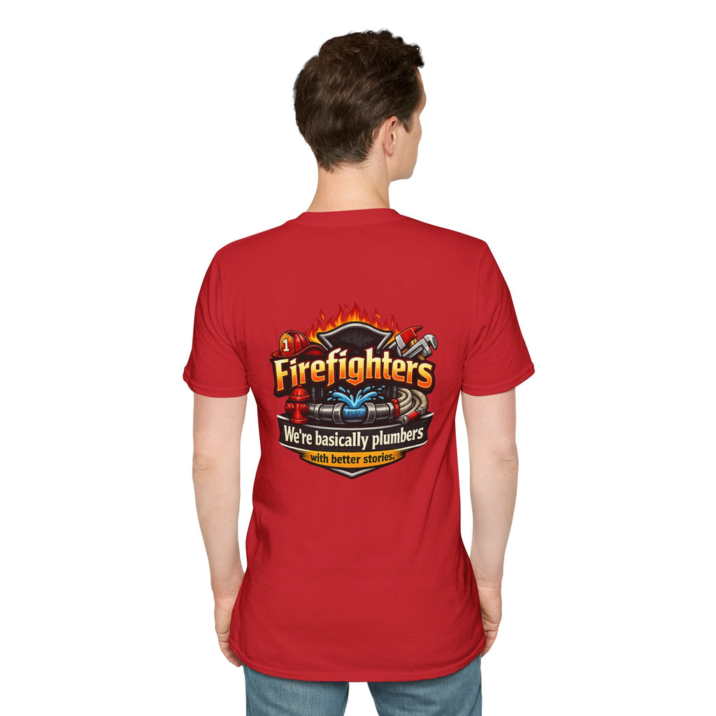 Firefighters Graphic T-Shirt — "We're Basically Plumbers" Firefighter Gift