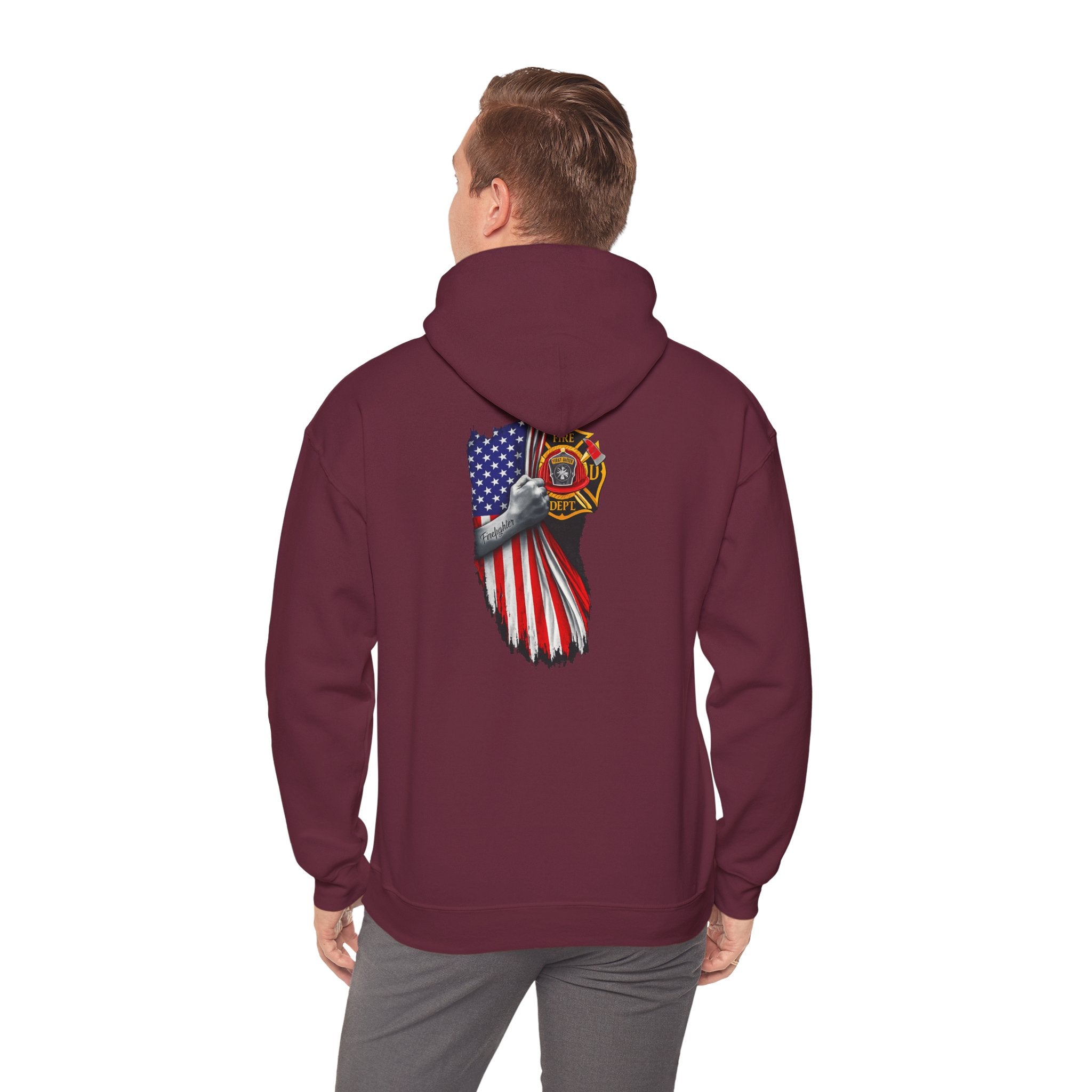 Patriotic Eagle Hoodie with American Flag and Firefighter Badge - 4th of July Memorial Pullover