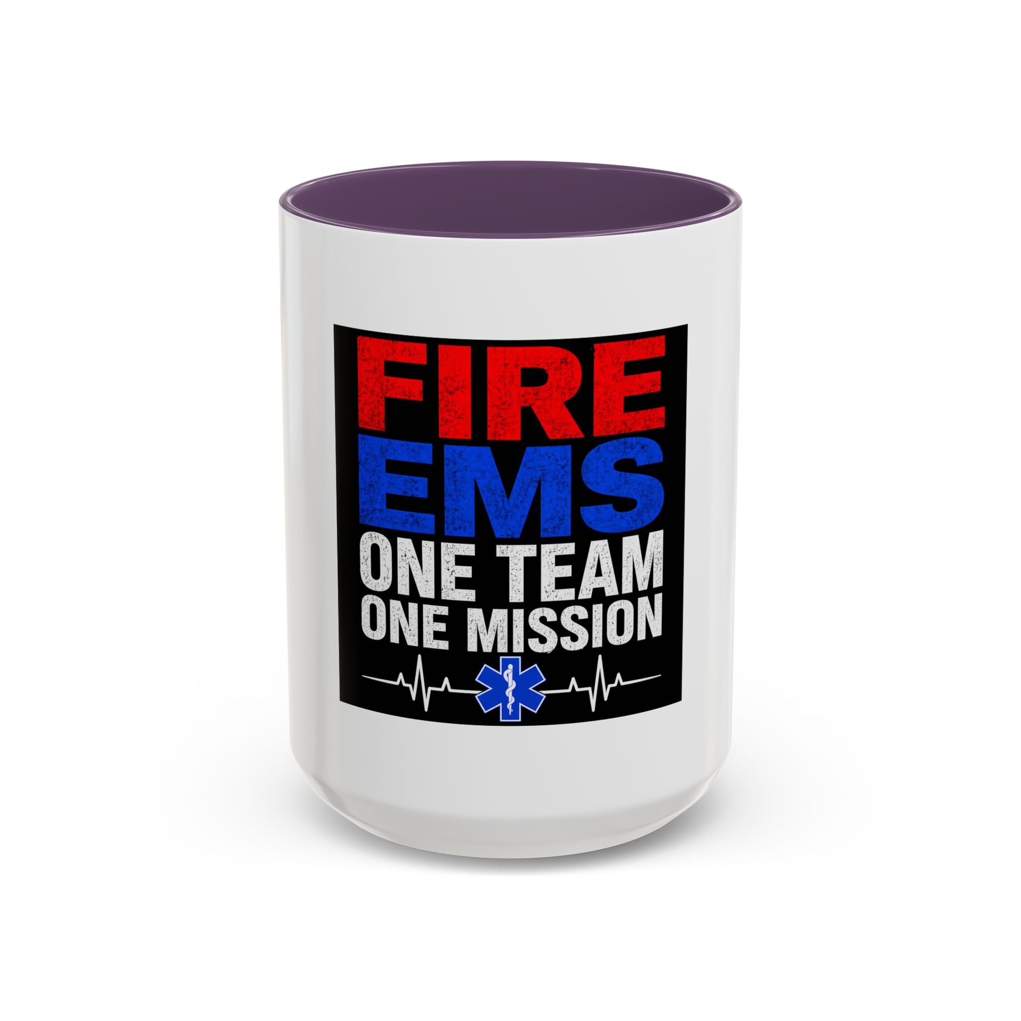 Fire EMS One Team One Mission Accent Coffee Mug — Emergency Medical Services Coffee Cup