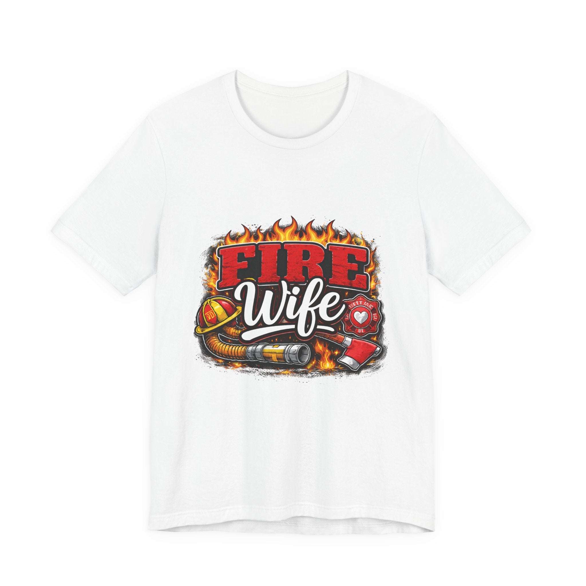 Fire Wife T-Shirt — Firefighter Spouse Tee with Helmet & Hose Design