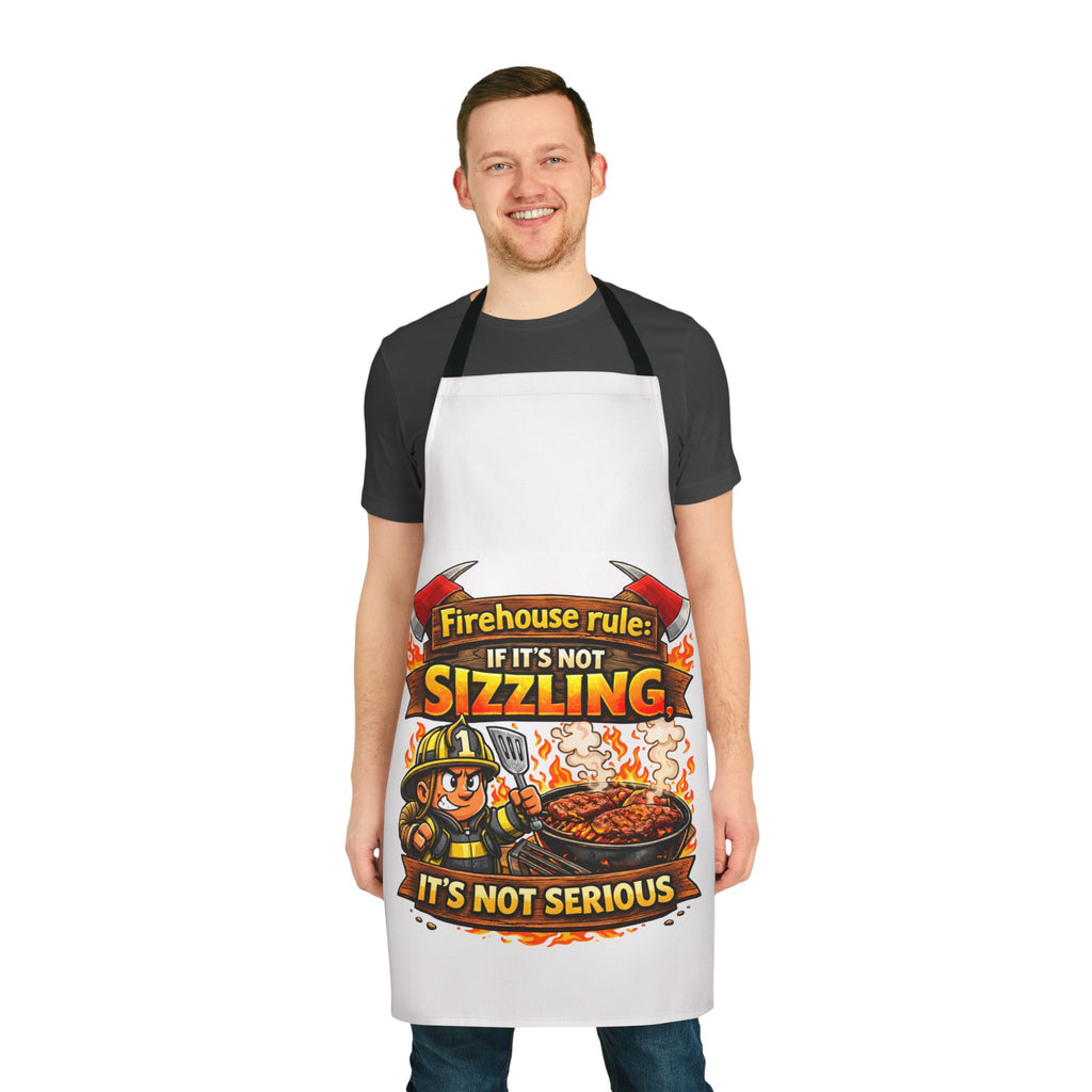 Firehouse Rule Apron — "If It's Not Sizzling, It's Not Serious" BBQ Grill Apron for Firefighters & Grill Masters