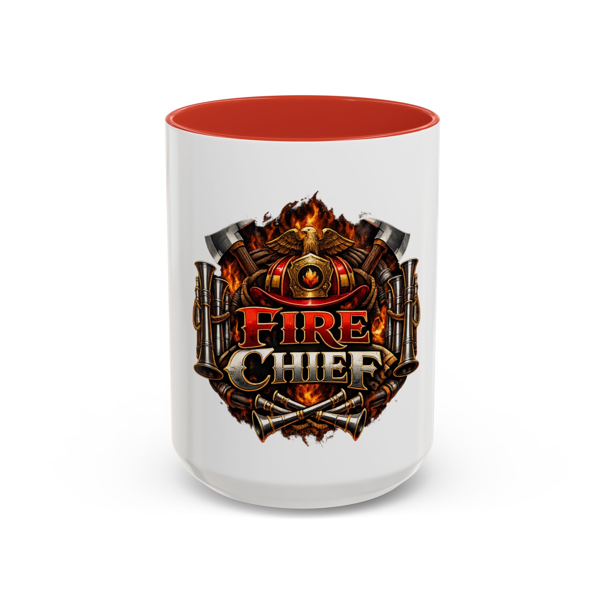 Fire Chief Coffee Mug — Firefighter Badge Emblem Accent Mug (11/15oz)