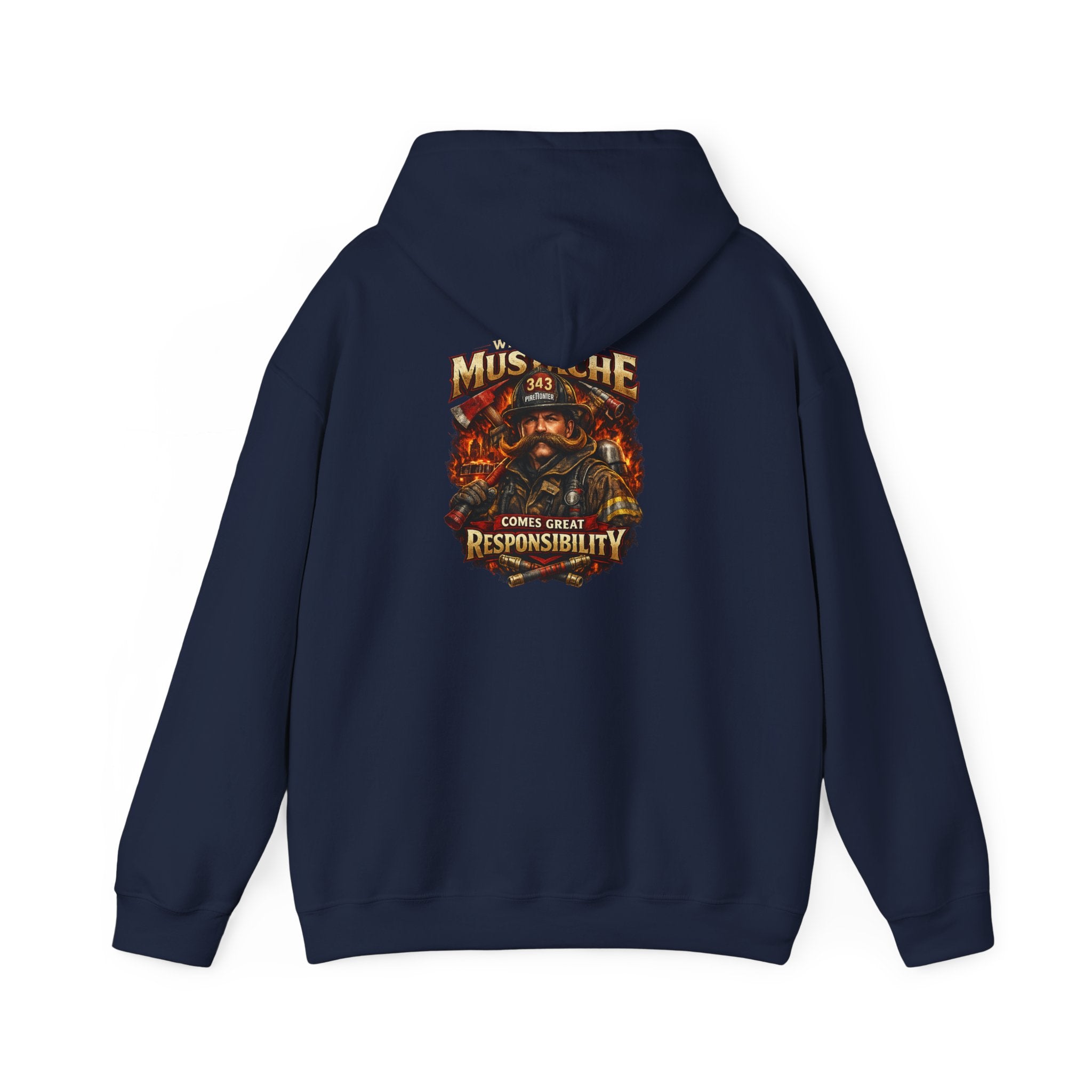 Hoodie - 'Mustache and Responsibility' Vintage Biker Fire Graphic Hooded Sweatshirt